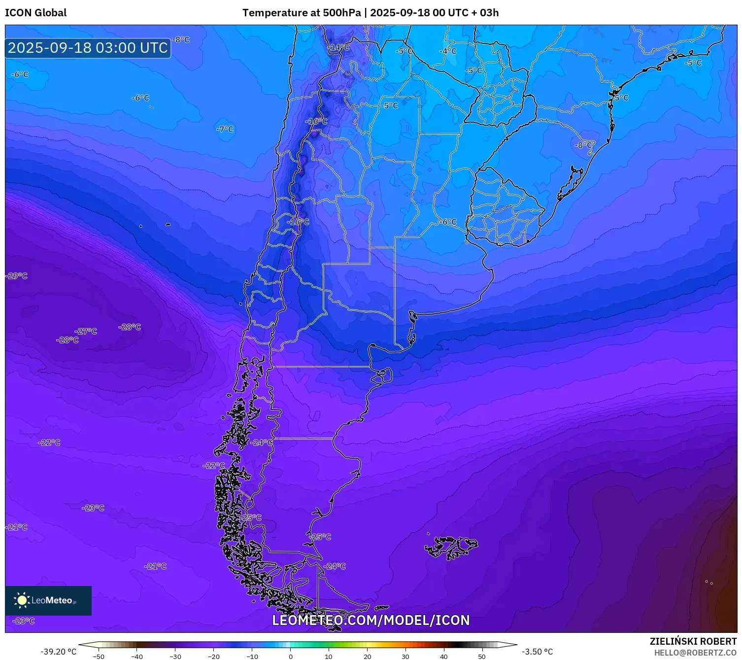 ICON model - Argentina, Temperature at 500hPa