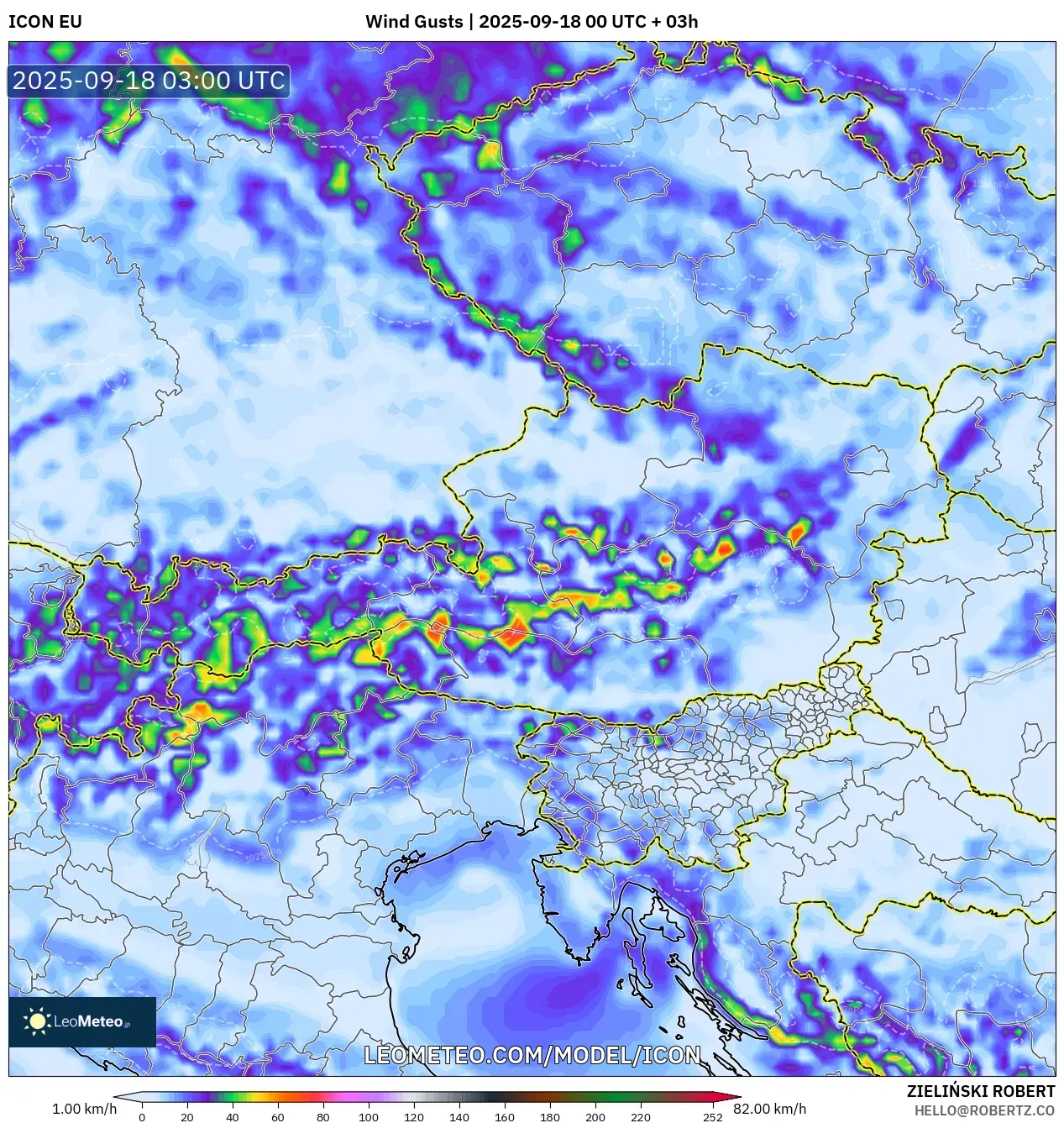 ICON model - Austria, Wind Gusts