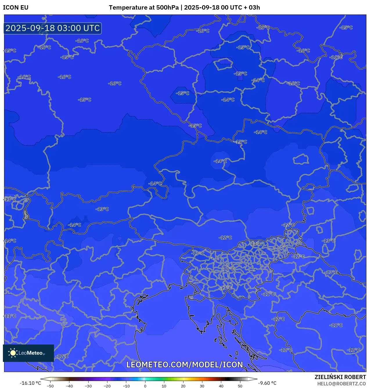 ICON model - Austria, Temperature at 500hPa