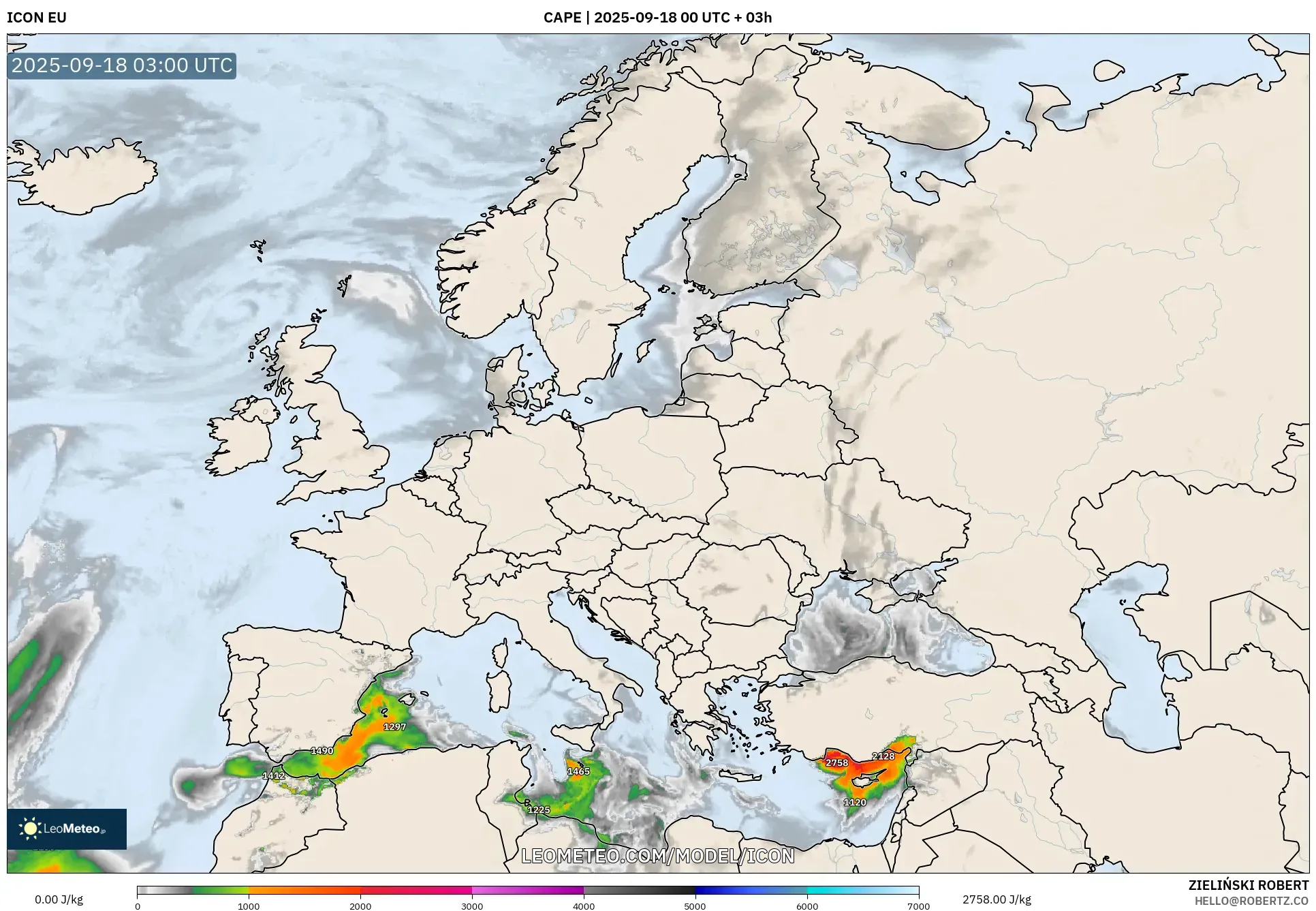ICON model - Europe, CAPE