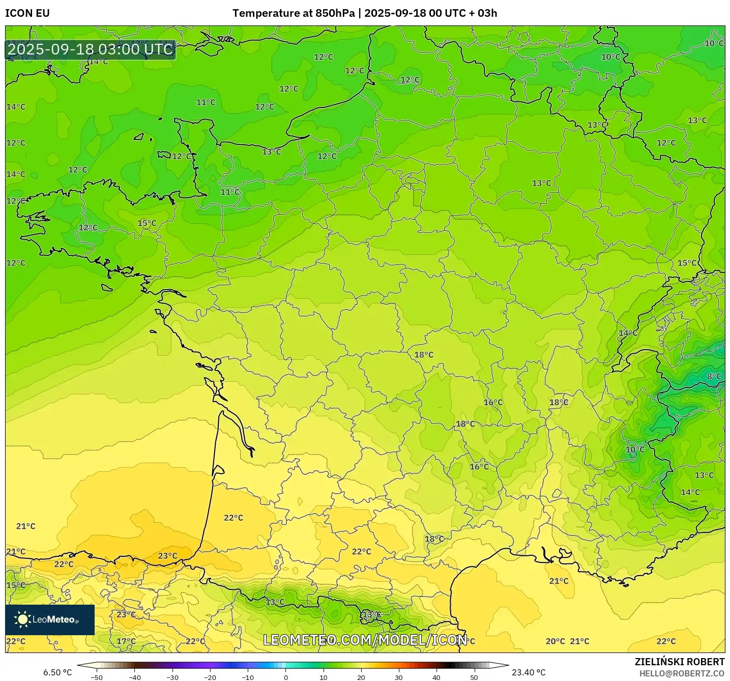 ICON model - France, Temperature at 850hPa ICON model - France, Temperature at 850hPa