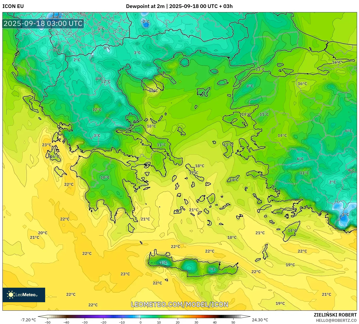 ICON model - Greece, Dewpoint at 2m ICON model - Greece, Dewpoint at 2m