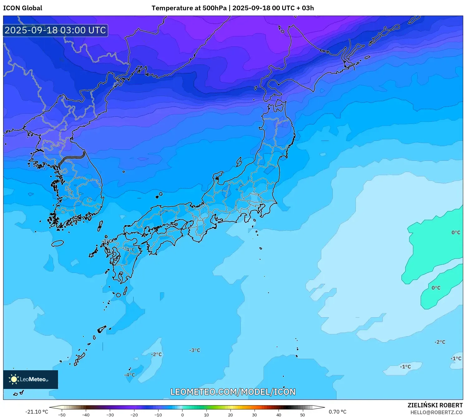 ICON model - Japan, Temperature at 500hPa
