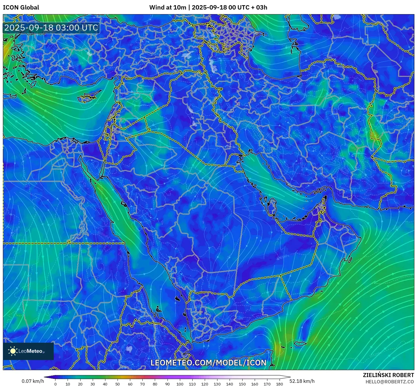 ICON model - Middle East, Wind at 10m