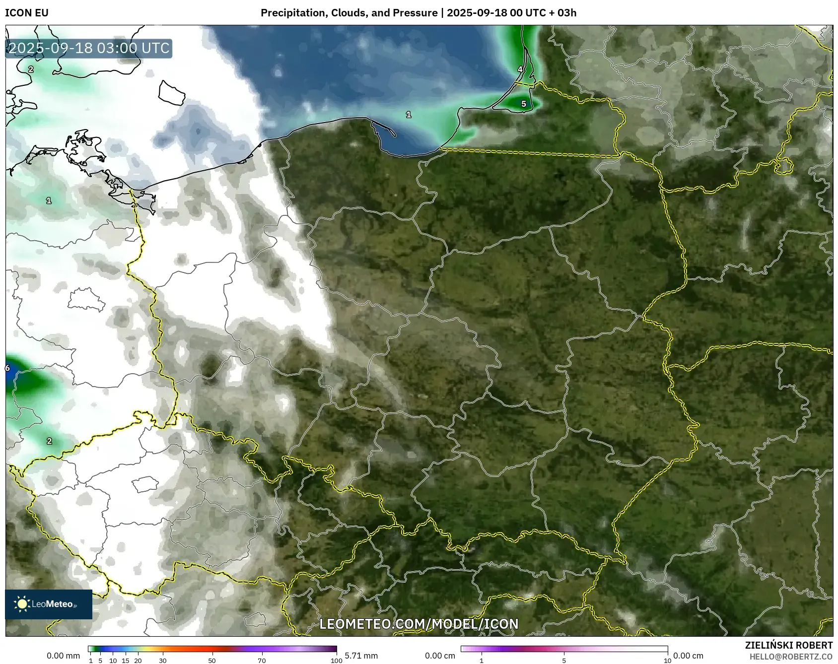ICON model - Poland, Precipitation, Clouds, and Pressure
