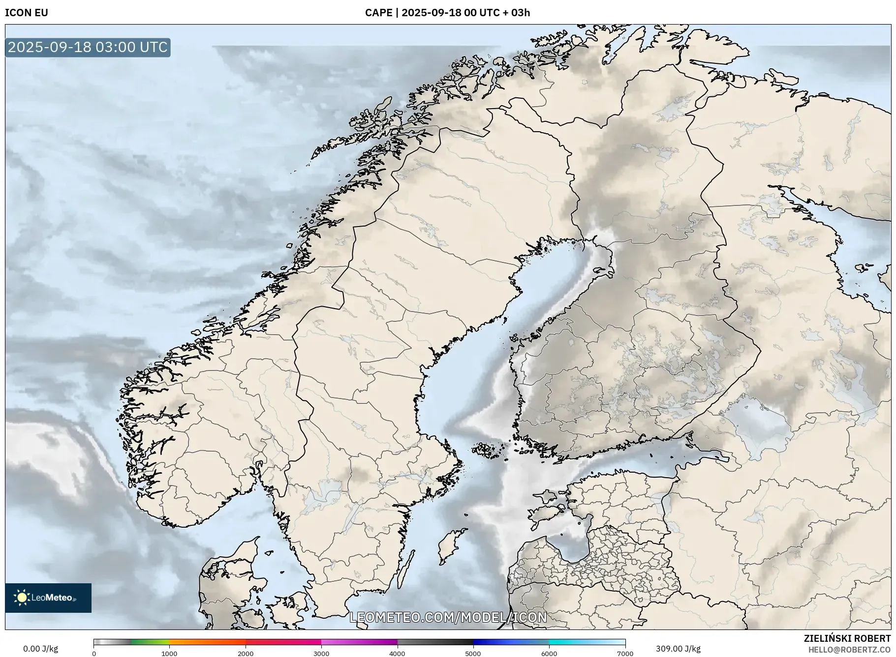 ICON model - Scandinavia, CAPE