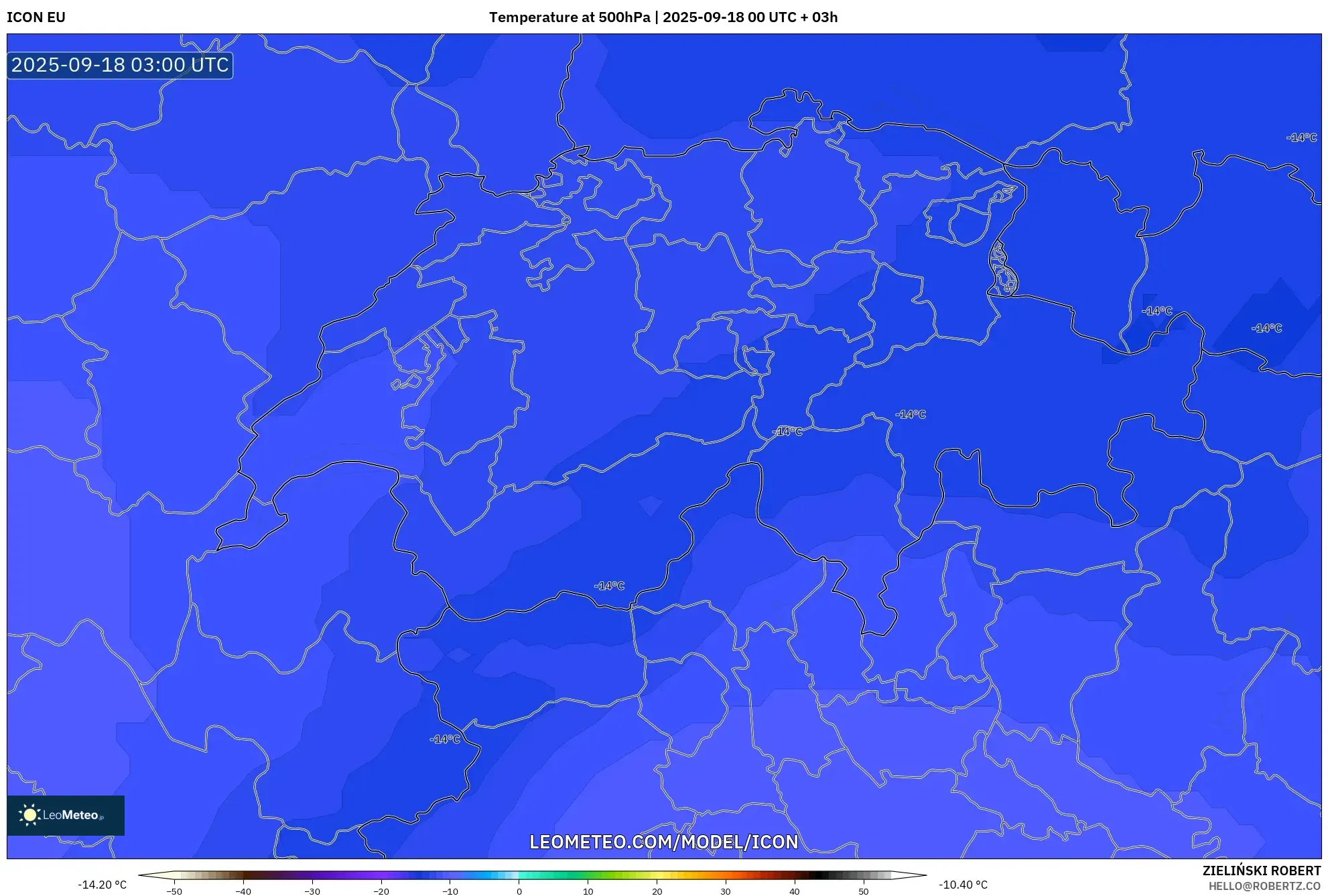 ICON model - Switzerland, Temperature at 500hPa