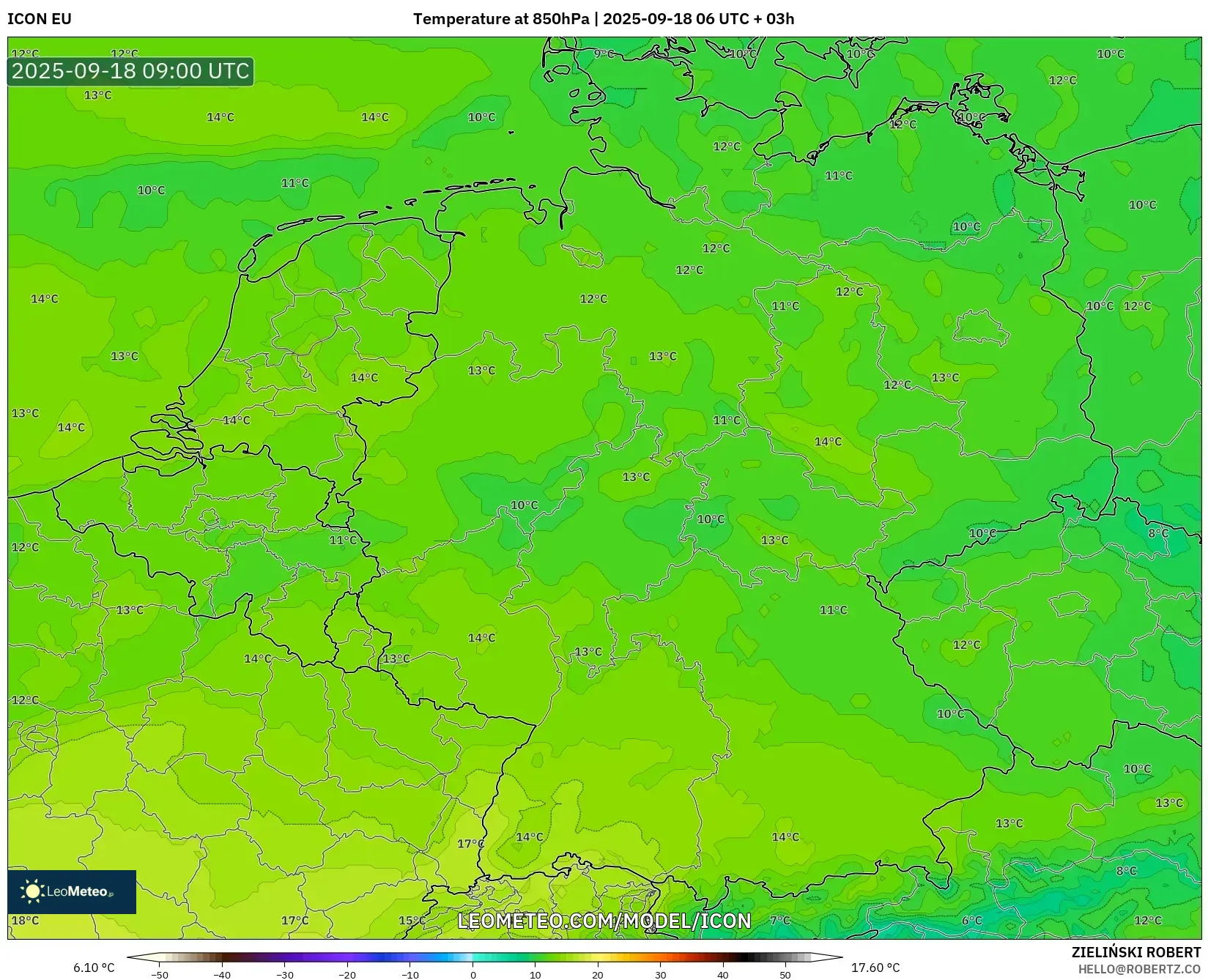 ICON model - Germany, Temperature at 850hPa