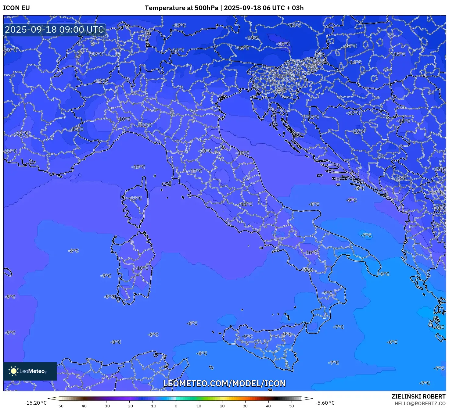 ICON model - Italy, Temperature at 500hPa