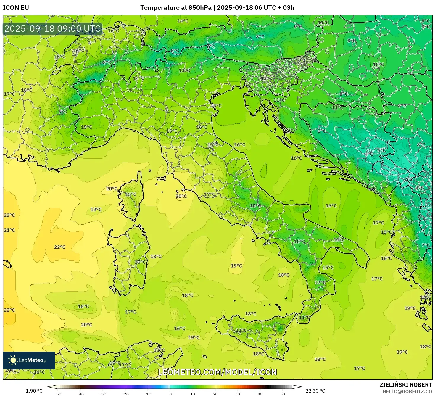ICON model - Italy, Temperature at 850hPa ICON model - Italy, Temperature at 850hPa
