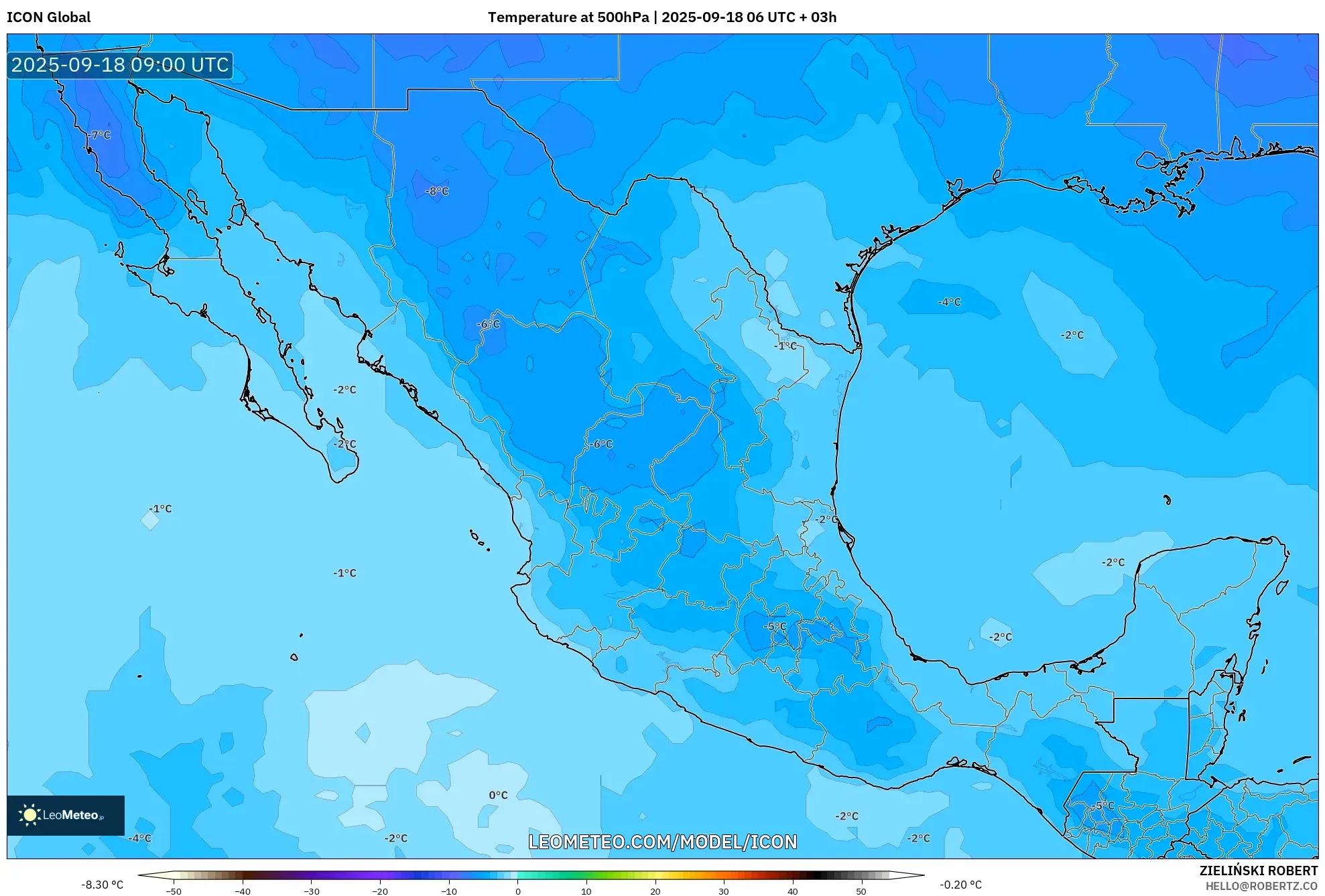 ICON model - Mexico, Temperature at 500hPa