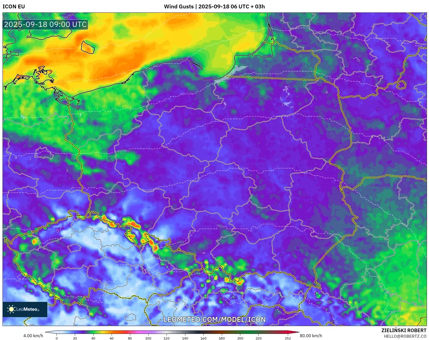 ICON model - Poland, Wind Gusts