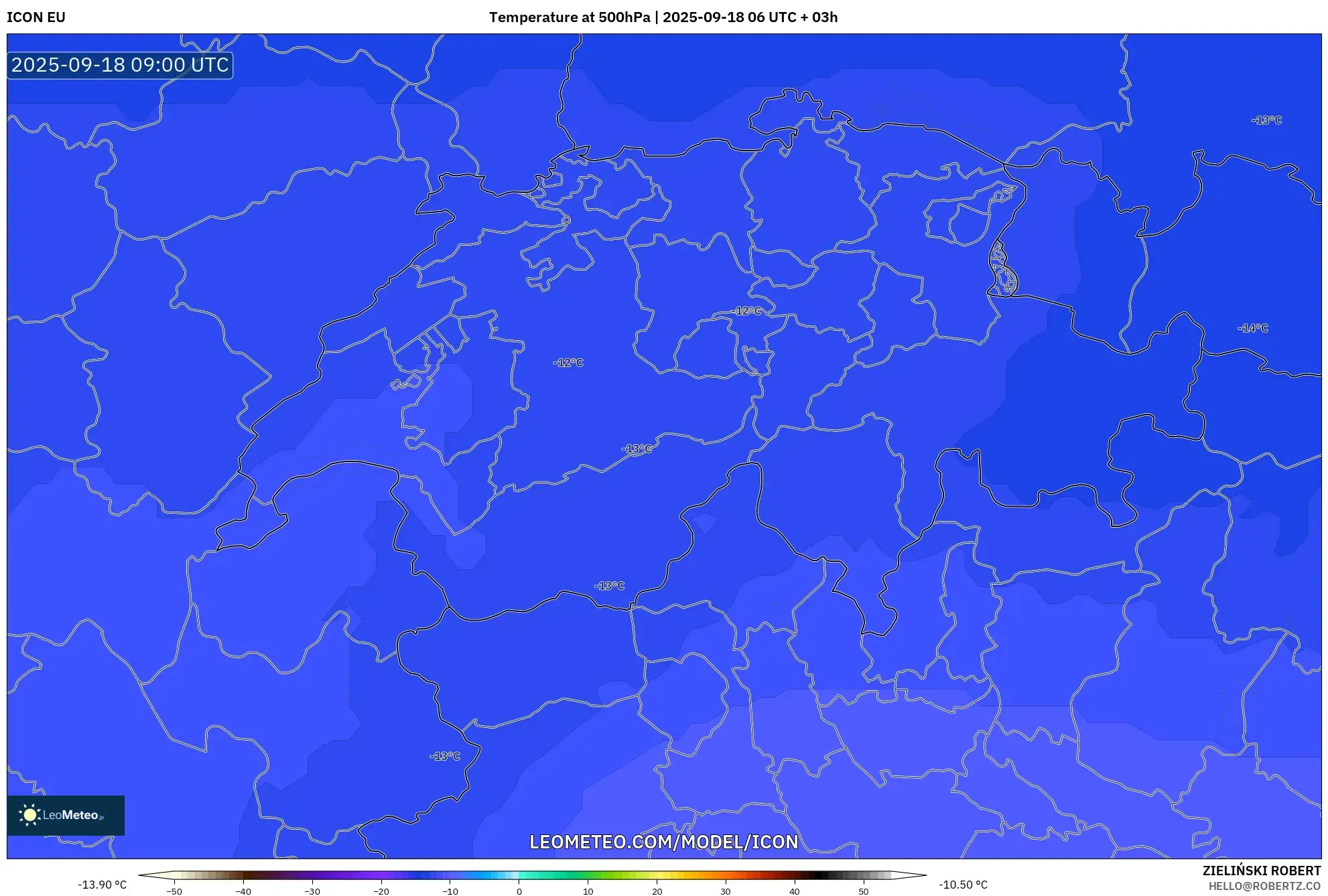 ICON model - Switzerland, Temperature at 500hPa