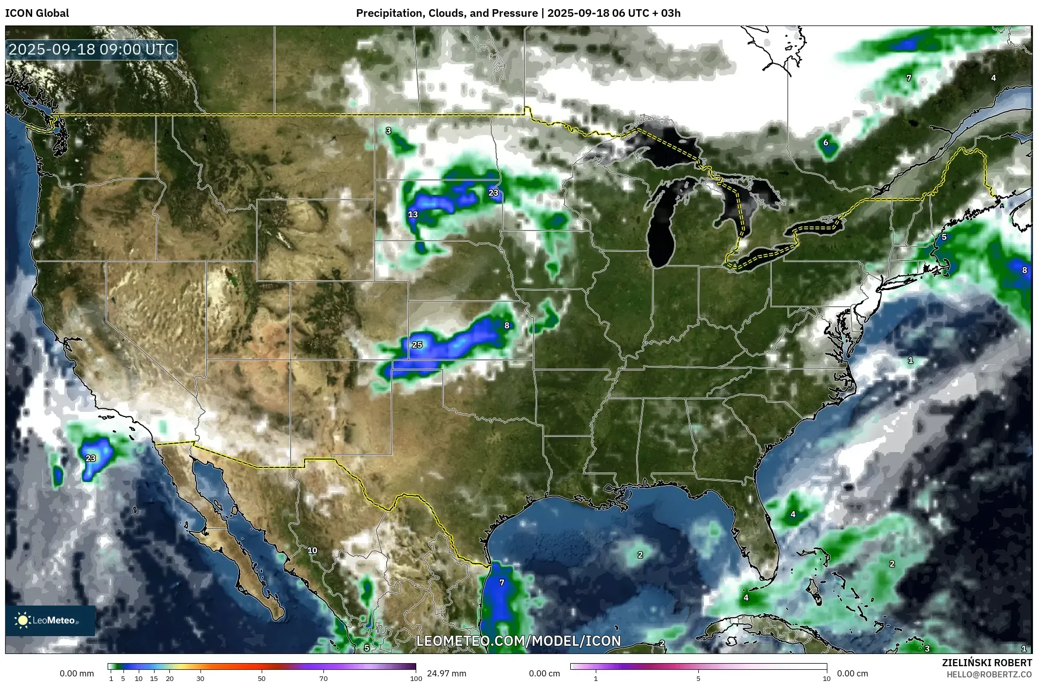 ICON model - United States, Precipitation, Clouds, and Pressure