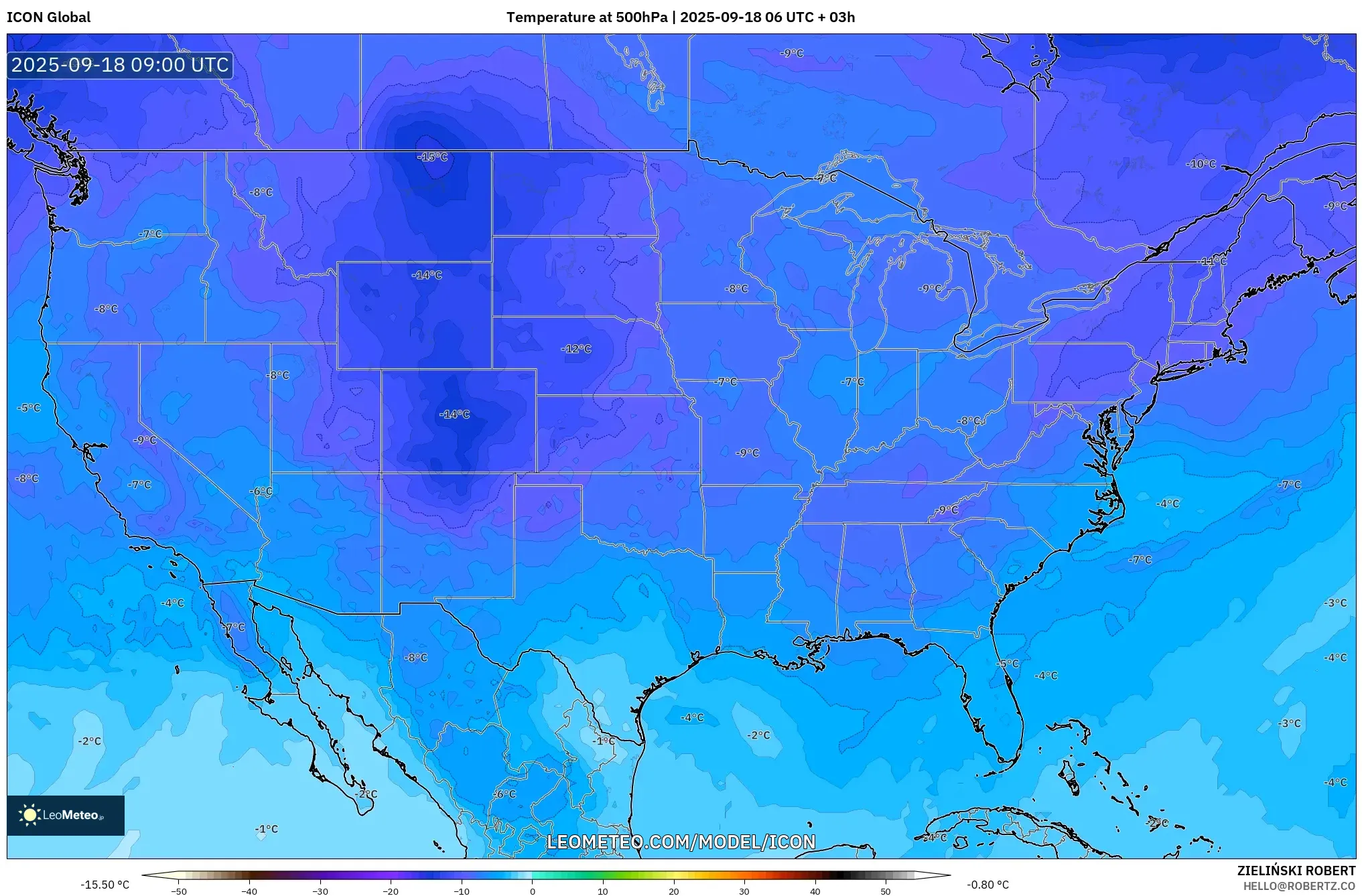 ICON model - United States, Temperature at 500hPa