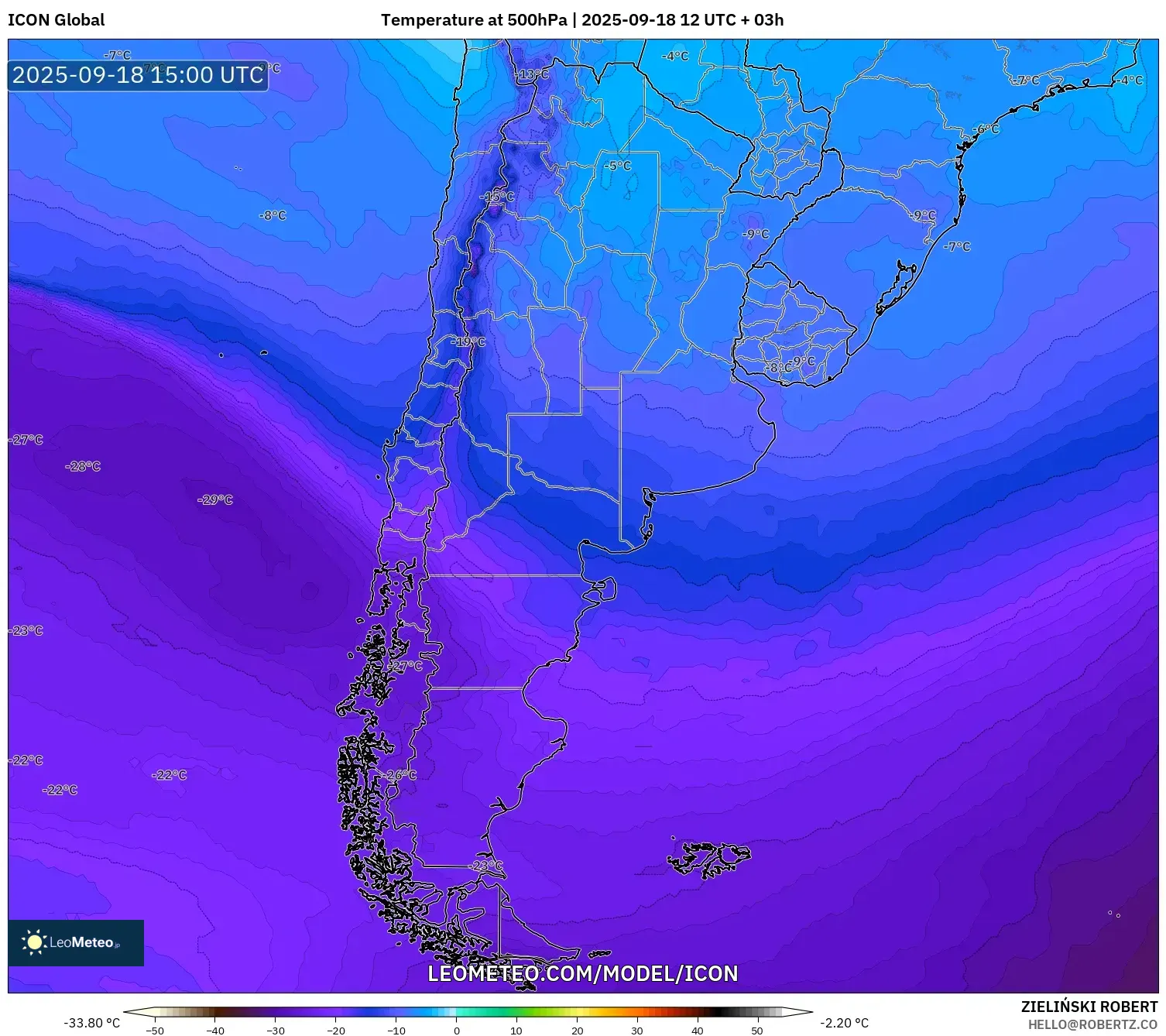 ICON model - Argentina, Temperature at 500hPa
