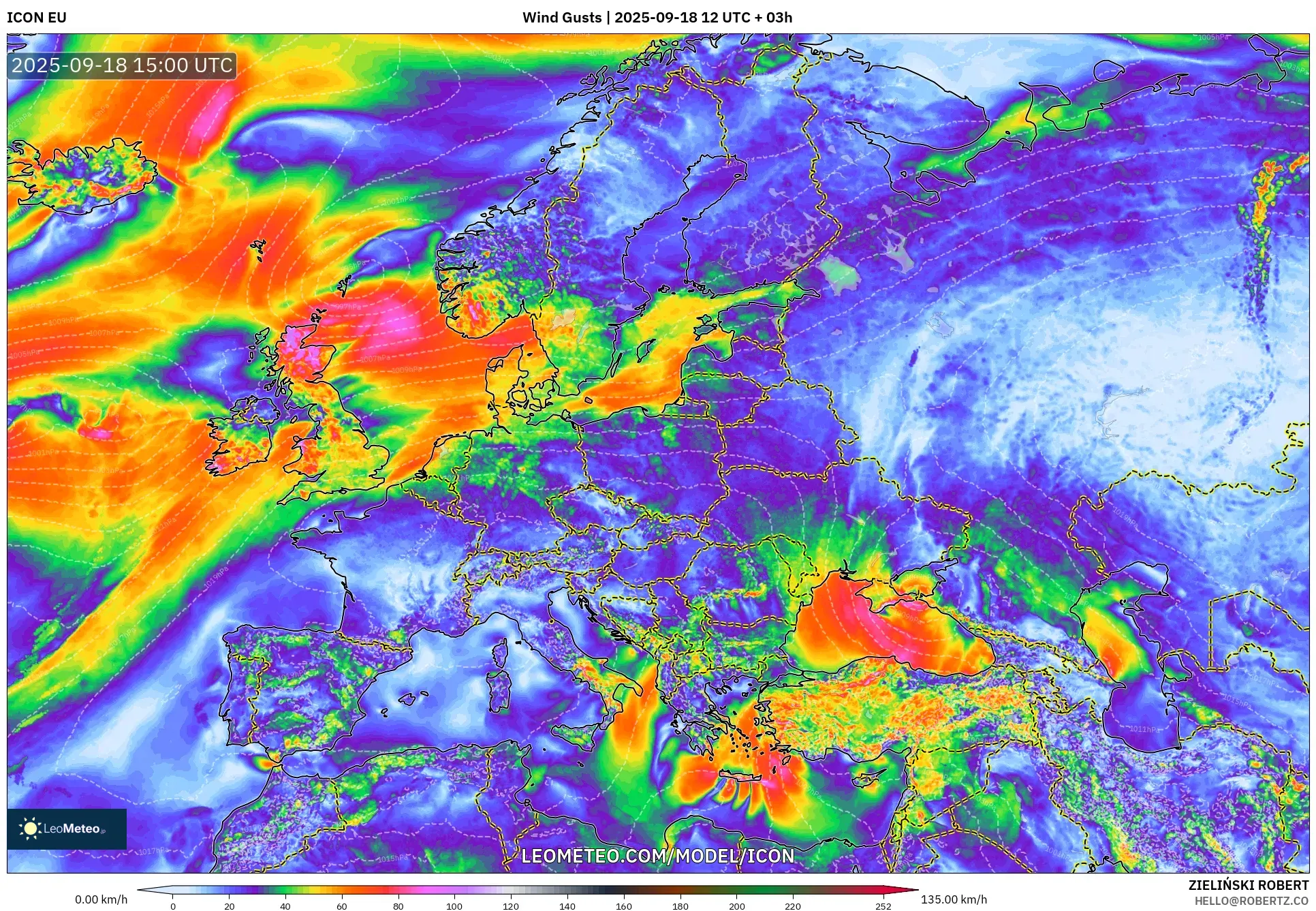 ICON model - Europe, Wind Gusts