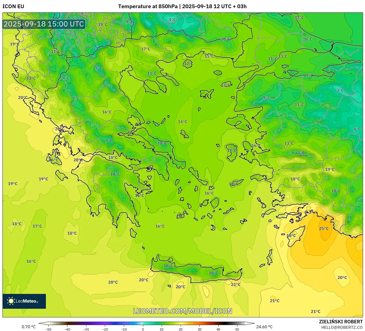 ICON model - Greece, Temperature at 850hPa
