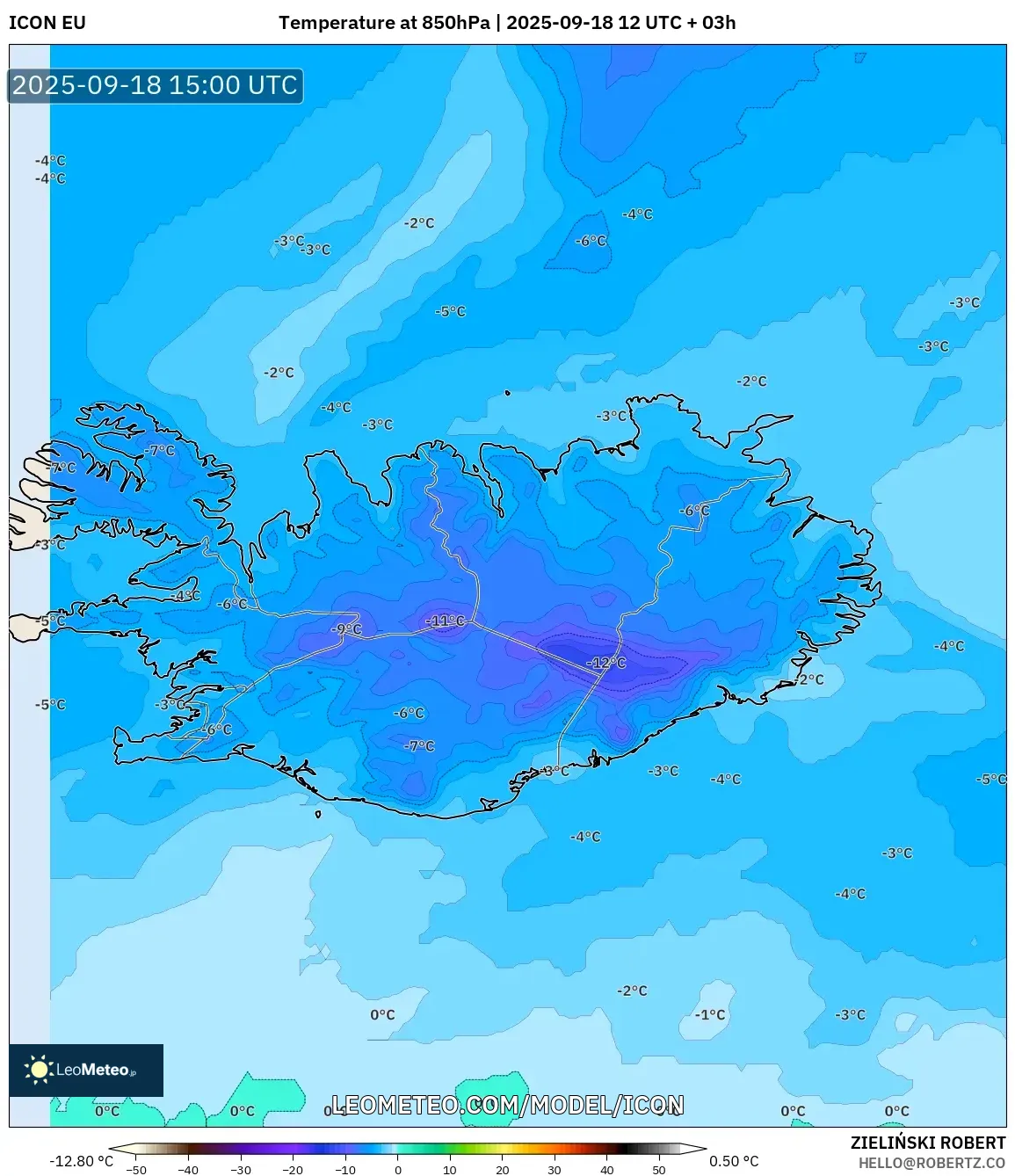 ICON model - Iceland, Temperature at 850hPa