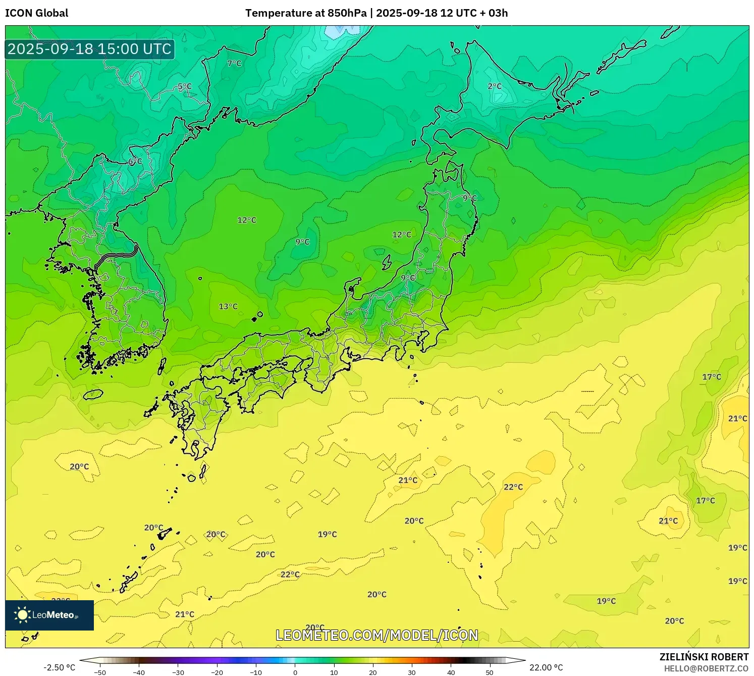 ICON model - Japan, Temperature at 850hPa
