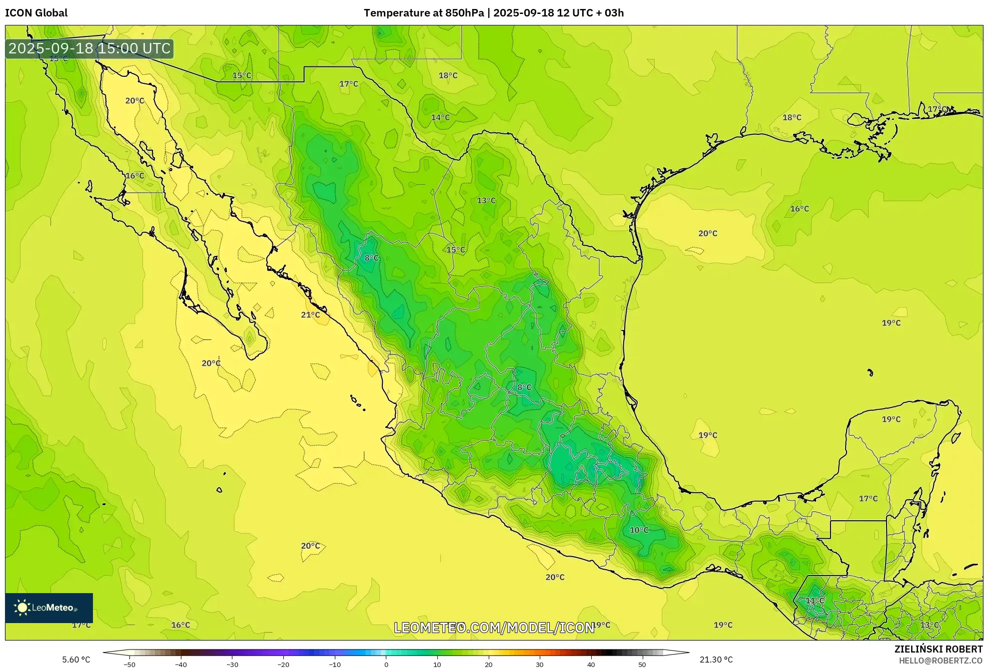 ICON model - Mexico, Temperature at 850hPa
