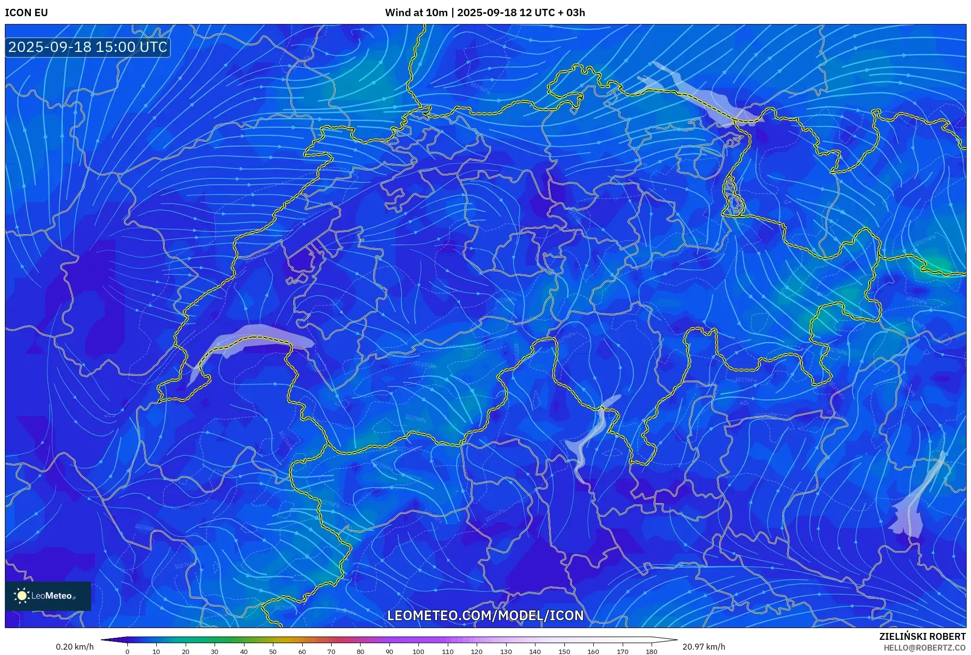 ICON model - Switzerland, Wind at 10m ICON model - Switzerland, Wind at 10m