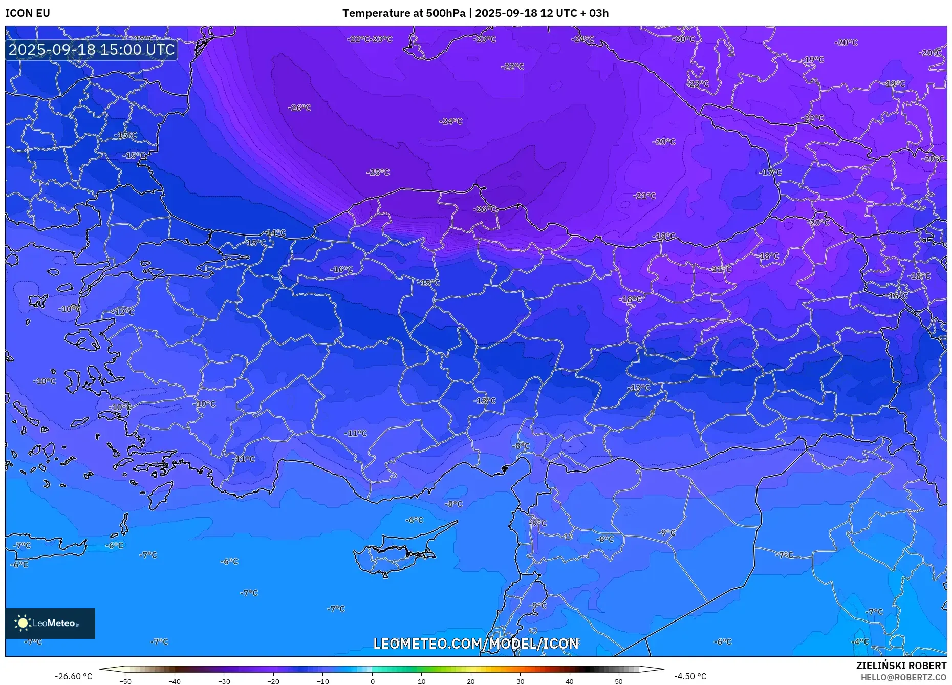 ICON model - Turkey, Temperature at 500hPa ICON model - Turkey, Temperature at 500hPa
