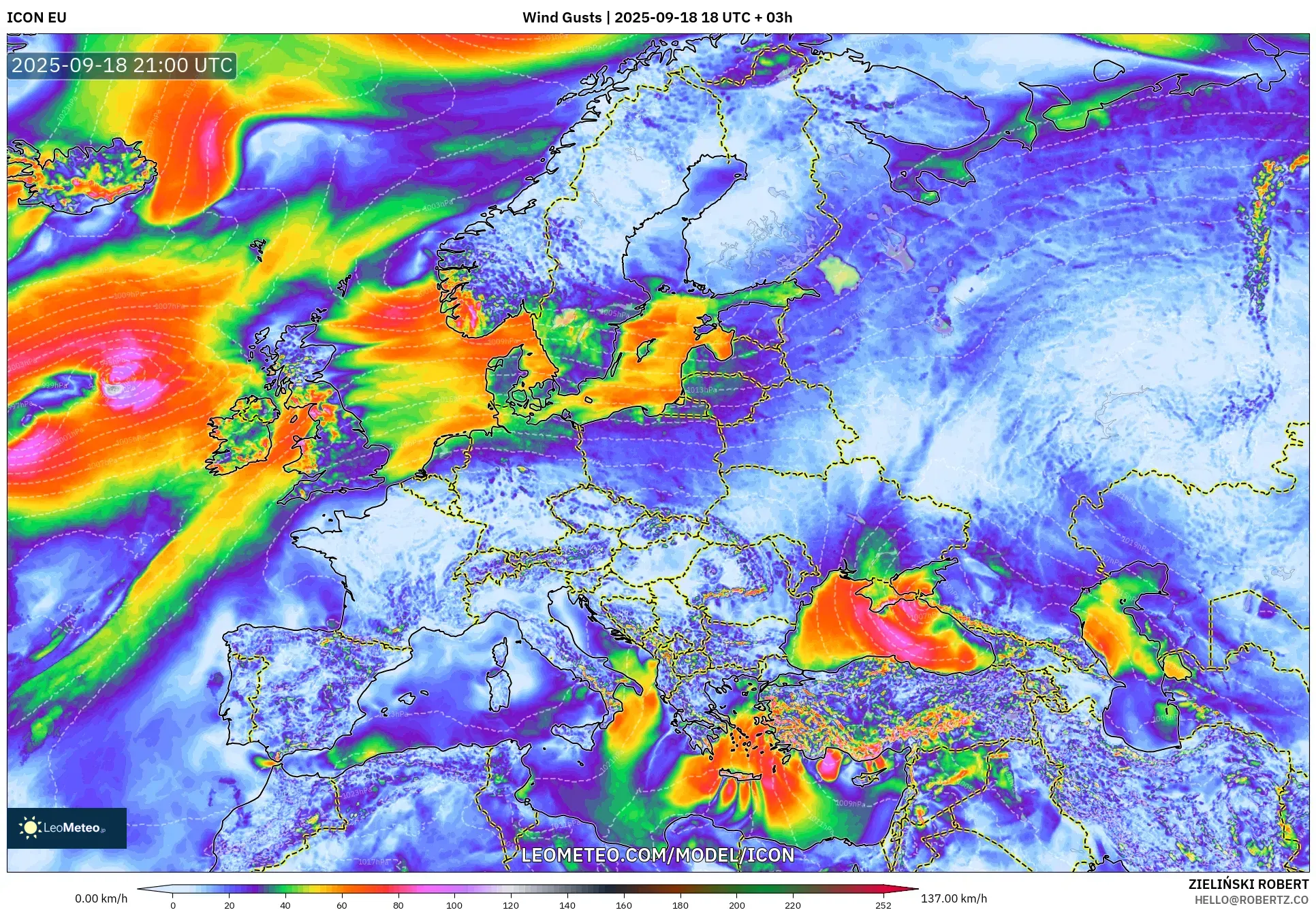 ICON model - Europe, Wind Gusts ICON model - Europe, Wind Gusts