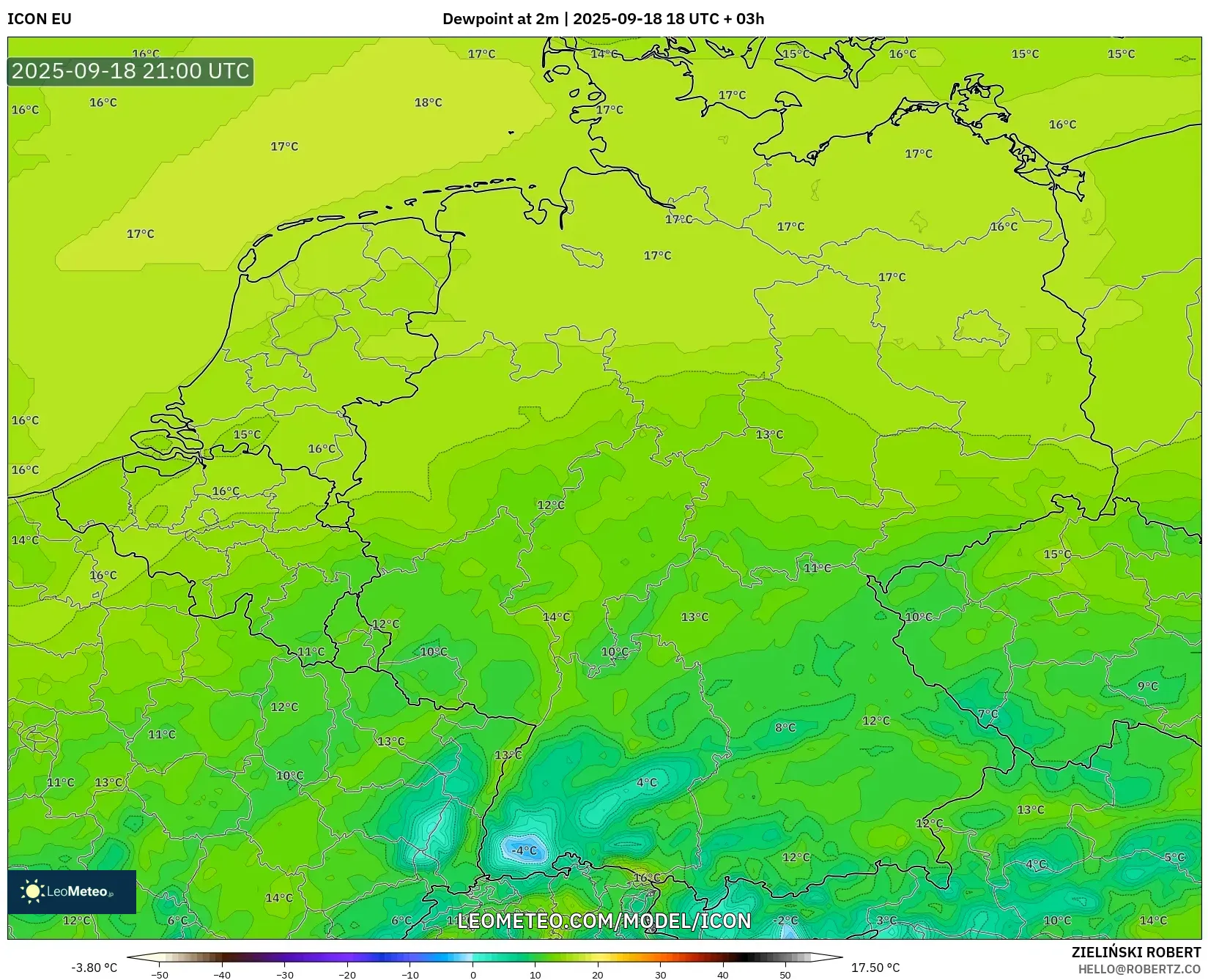 ICON model - Germany, Dewpoint at 2m