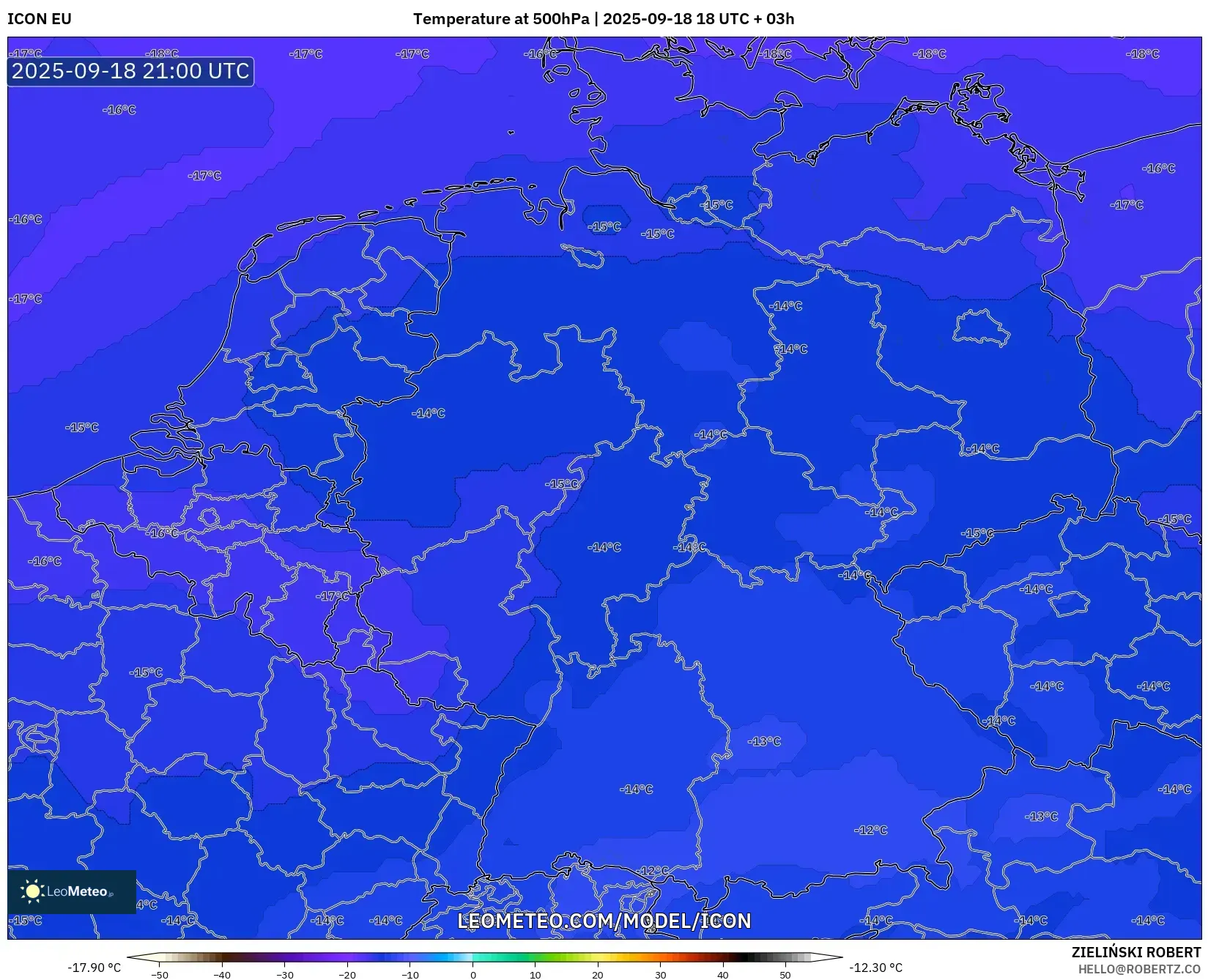 ICON model - Germany, Temperature at 500hPa