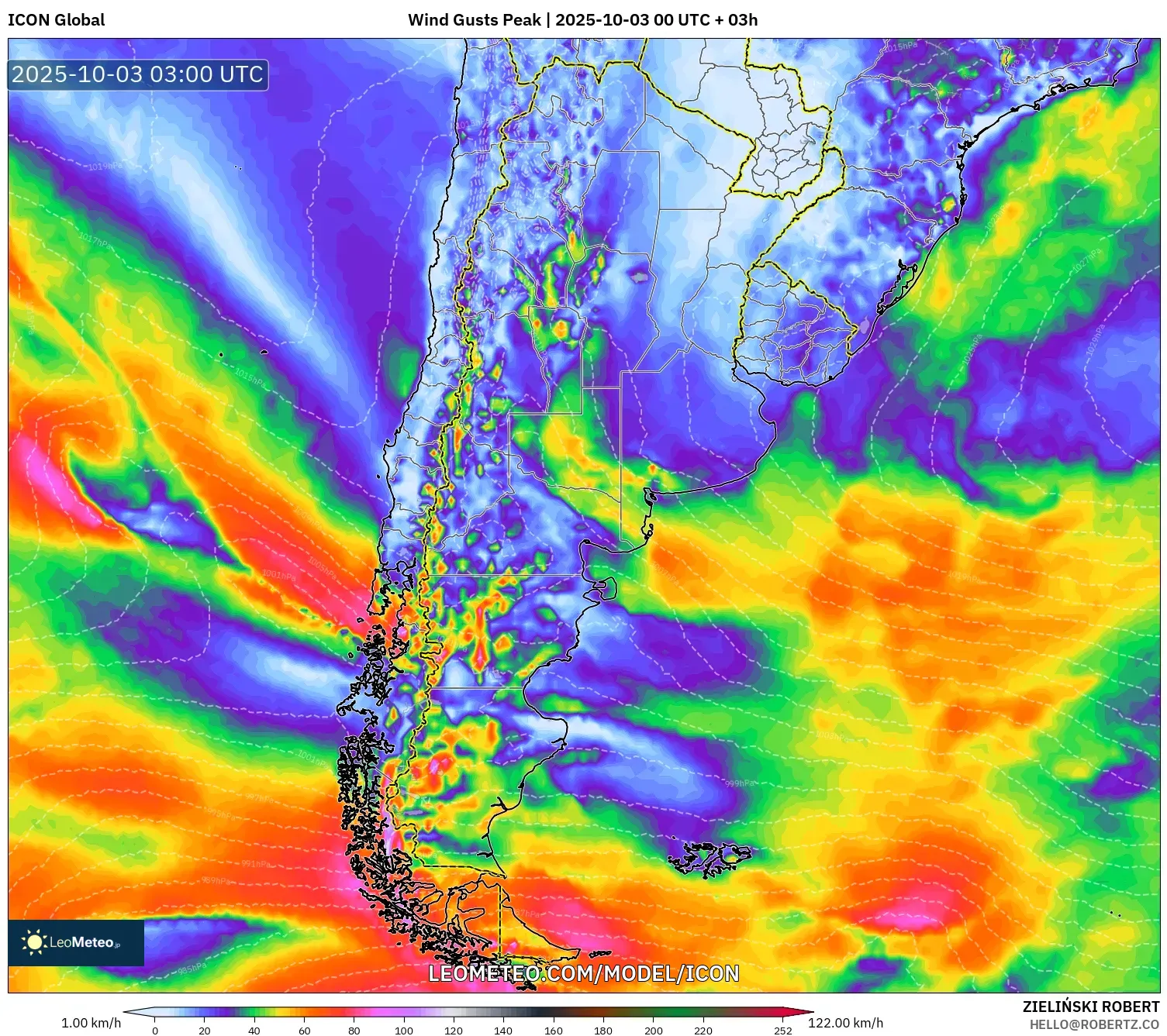 ICON model - Argentina, Wind Gusts Peak