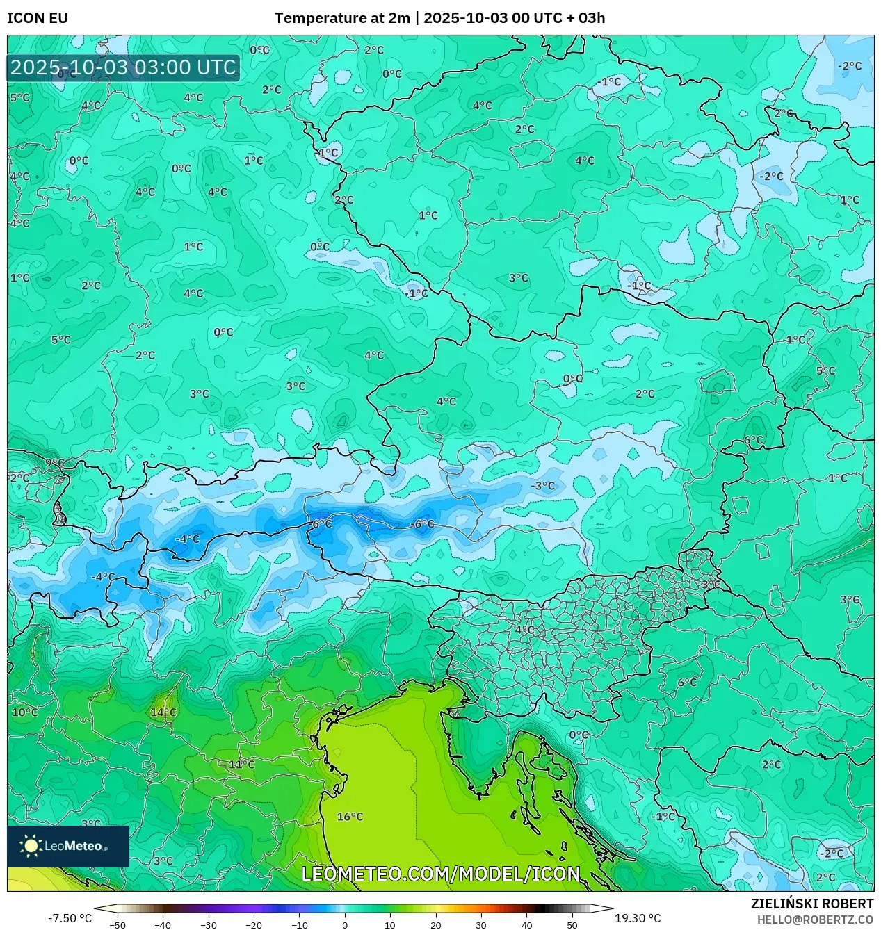 ICON model - Austria, Temperature at 2m