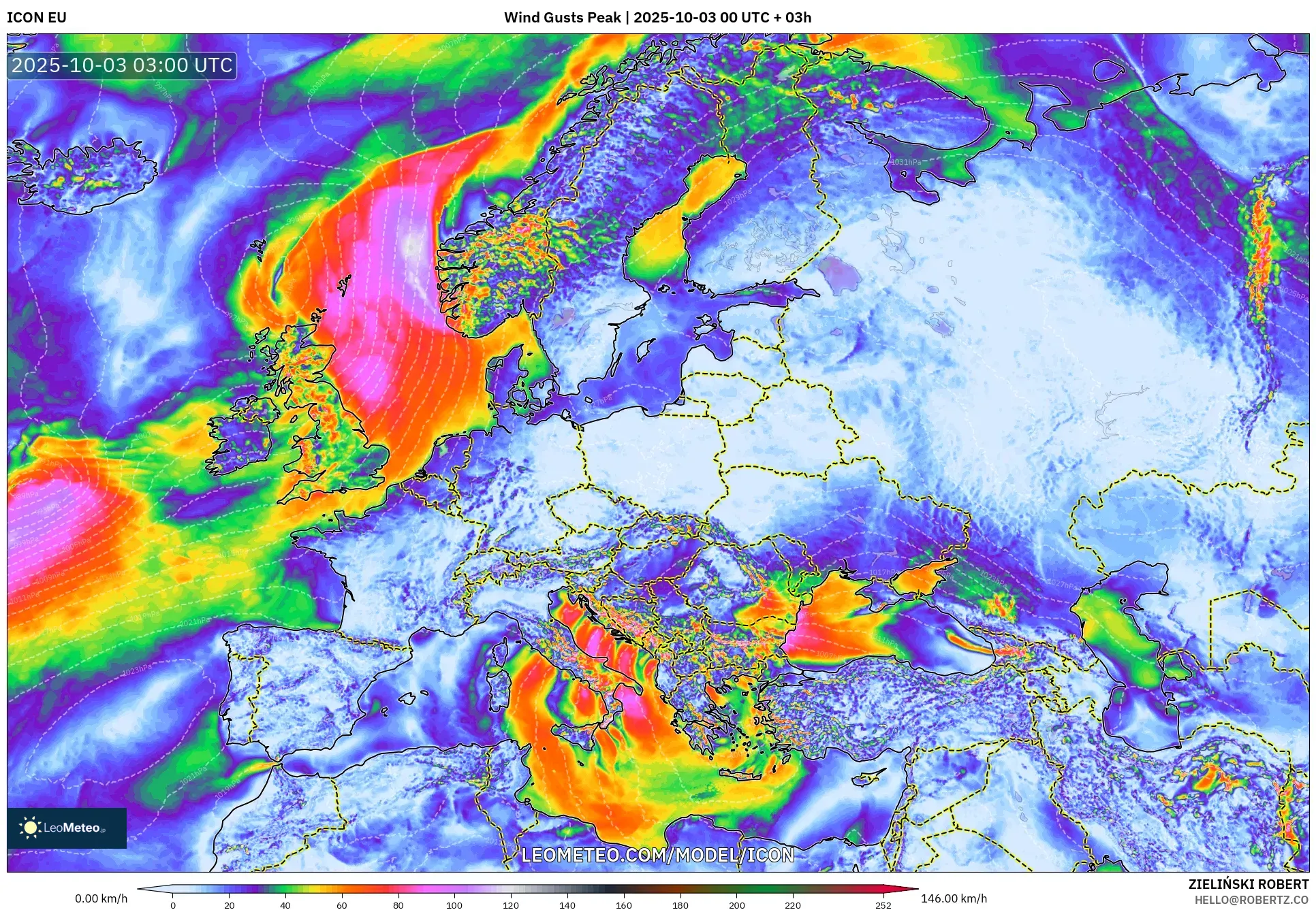 ICON model - Europe, Wind Gusts Peak