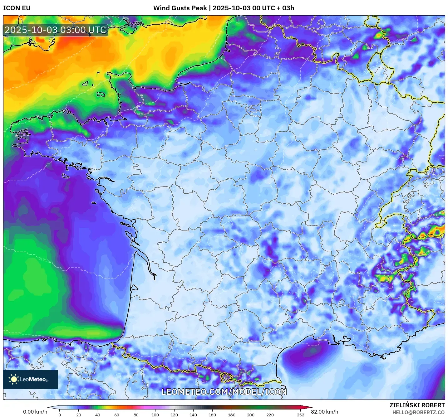 ICON model - France, Wind Gusts Peak