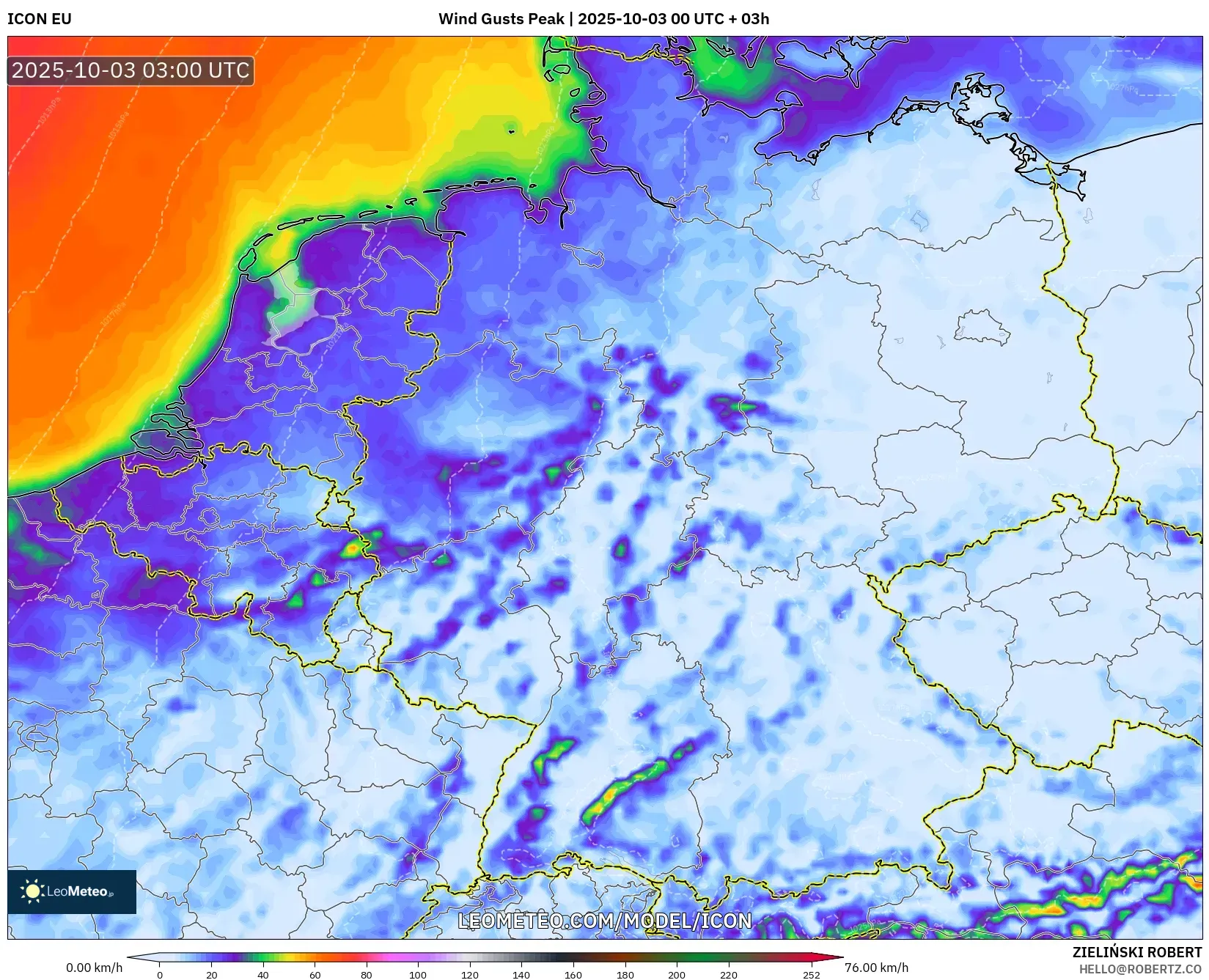 ICON model - Germany, Wind Gusts Peak