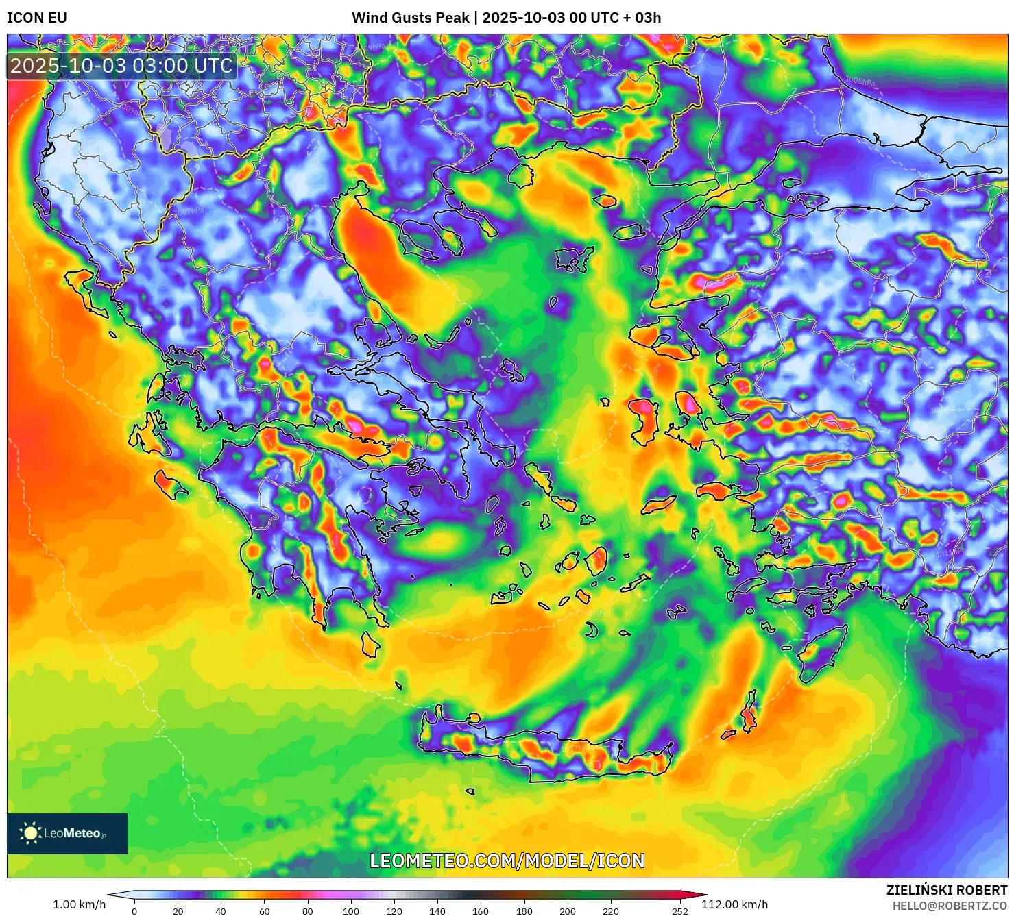 ICON model - Greece, Wind Gusts Peak