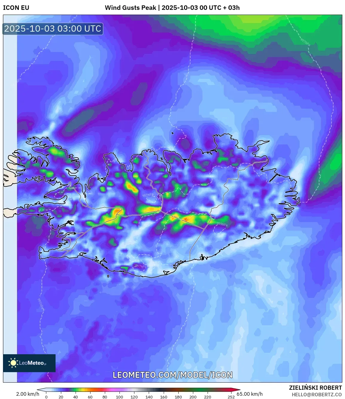 ICON model - Iceland, Wind Gusts Peak