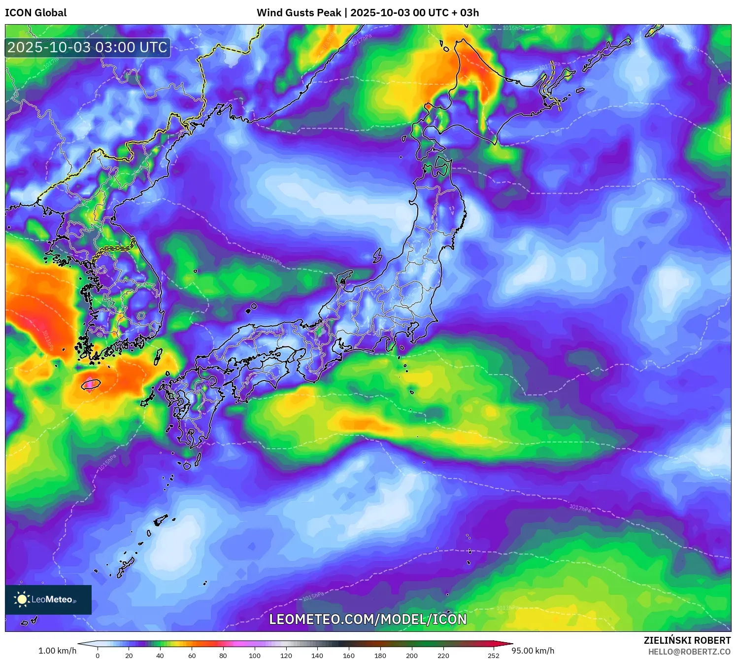 ICON model - Japan, Wind Gusts Peak