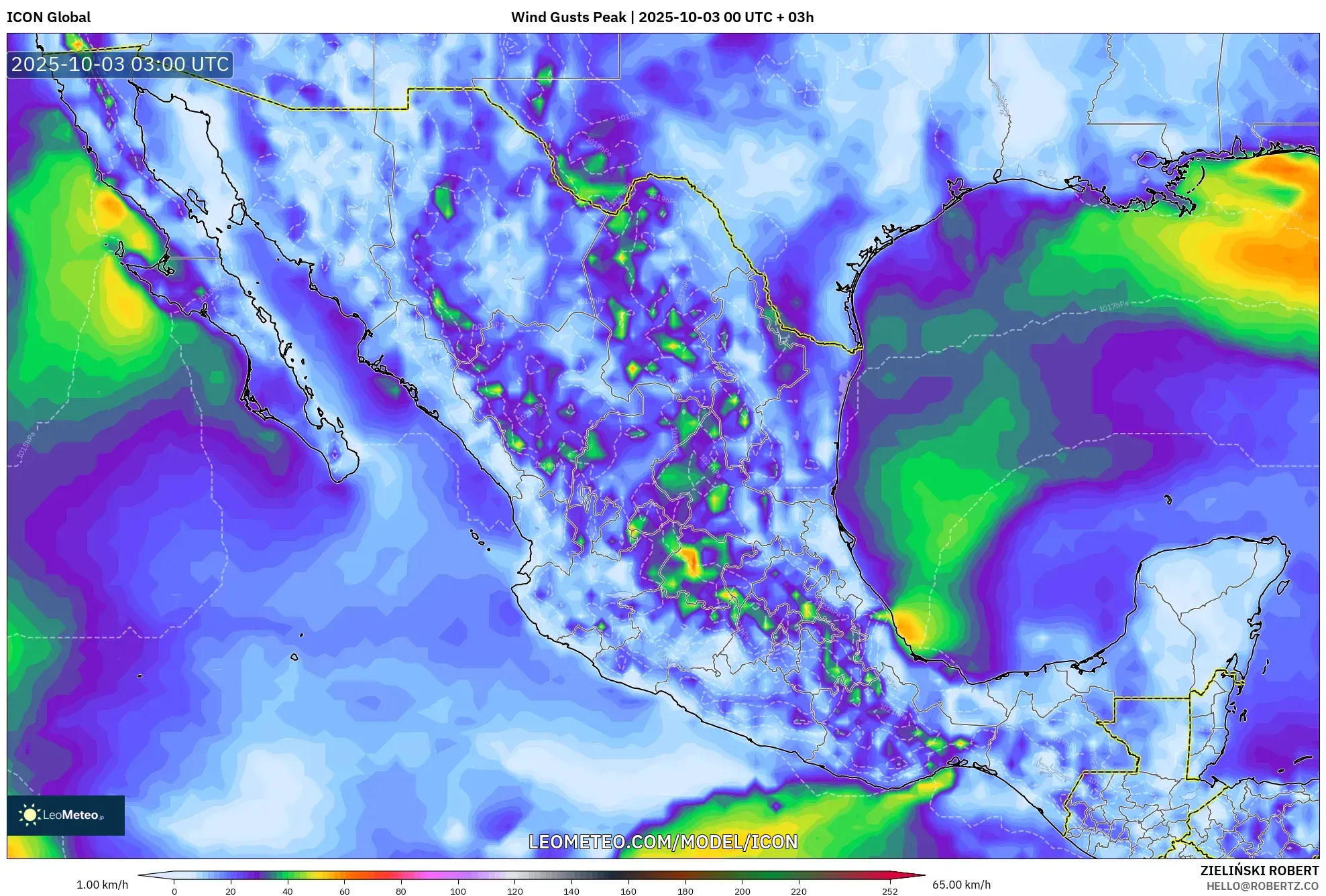 ICON model - Mexico, Wind Gusts Peak
