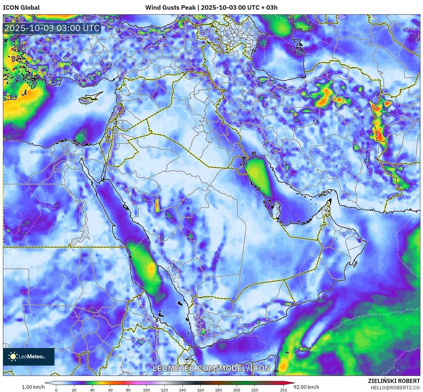 ICON model - Middle East, Wind Gusts Peak