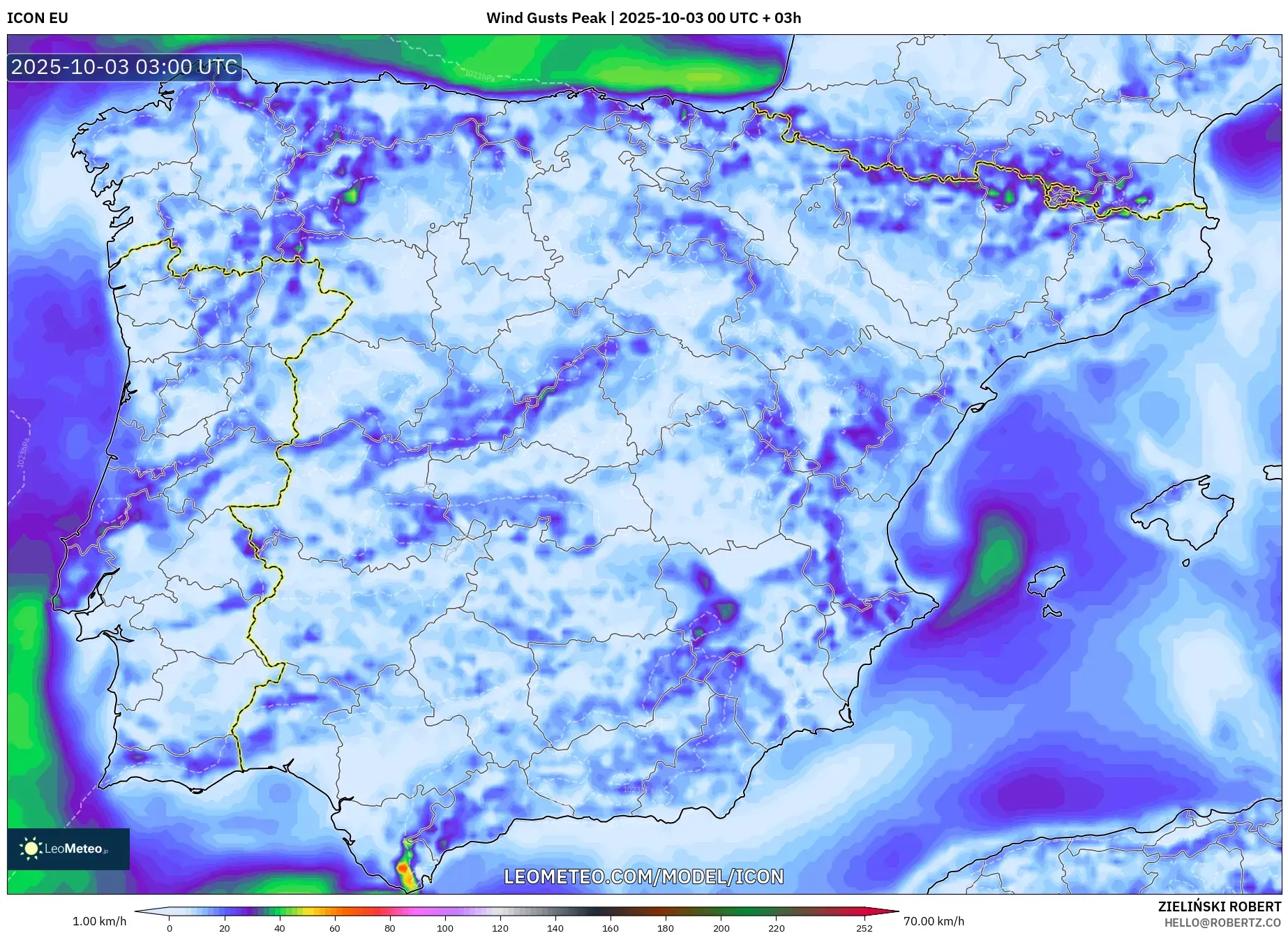 ICON model - Spain, Wind Gusts Peak