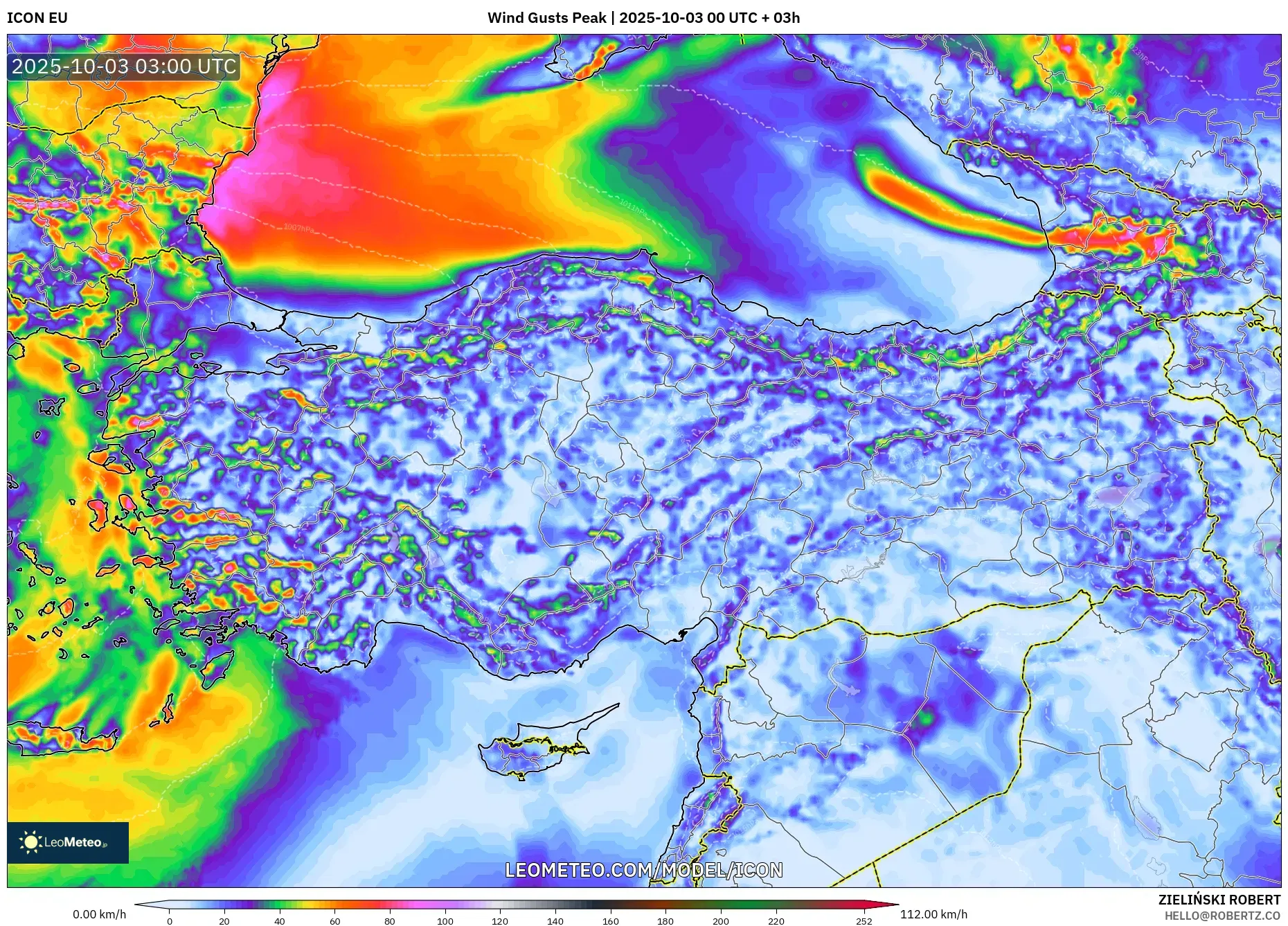 ICON model - Turkey, Wind Gusts Peak