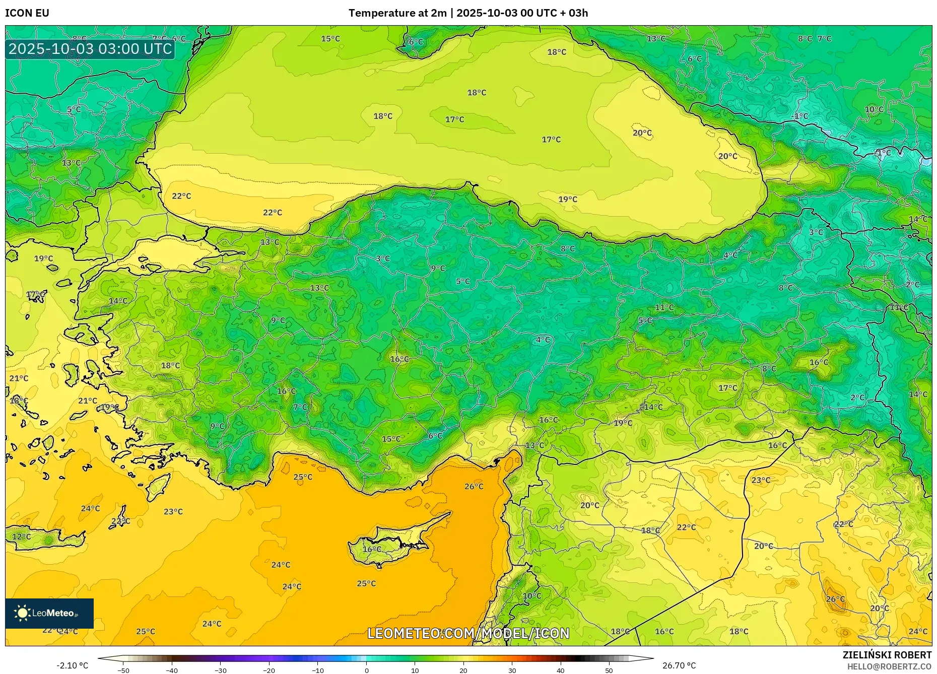 ICON model - Turkey, Temperature at 2m