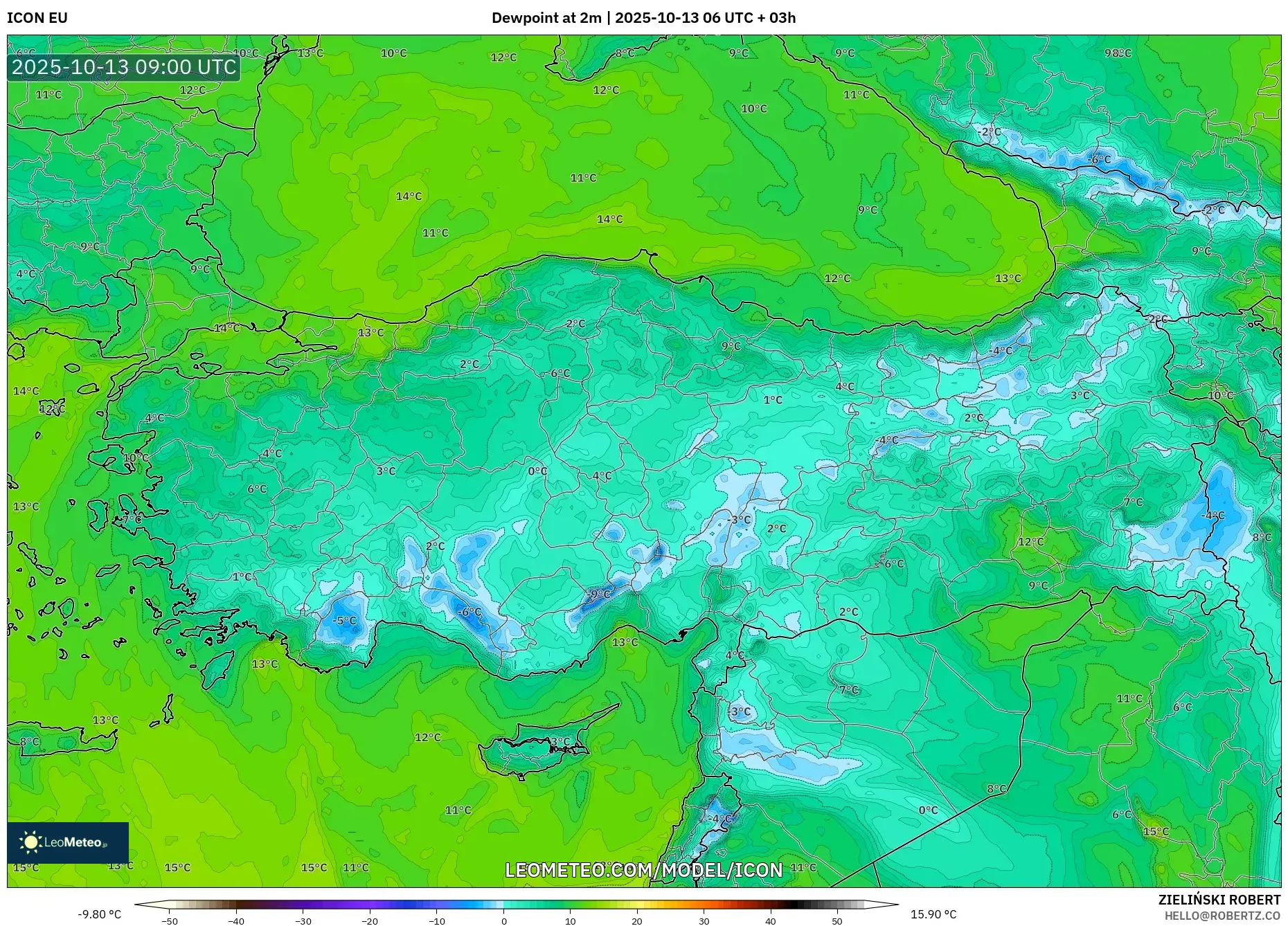 ICON model - Turkey, Dewpoint at 2m