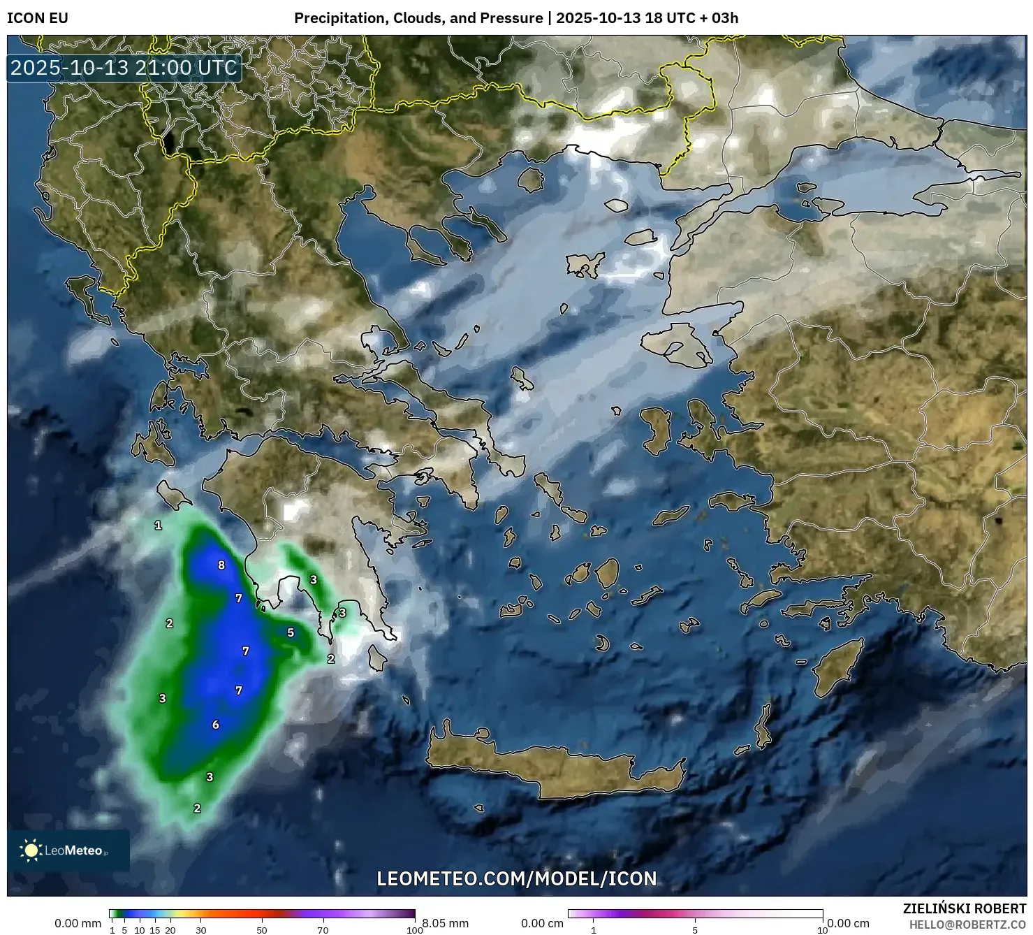 ICON model - Greece, Precipitation, Clouds, and Pressure ICON model - Greece, Precipitation, Clouds, and Pressure