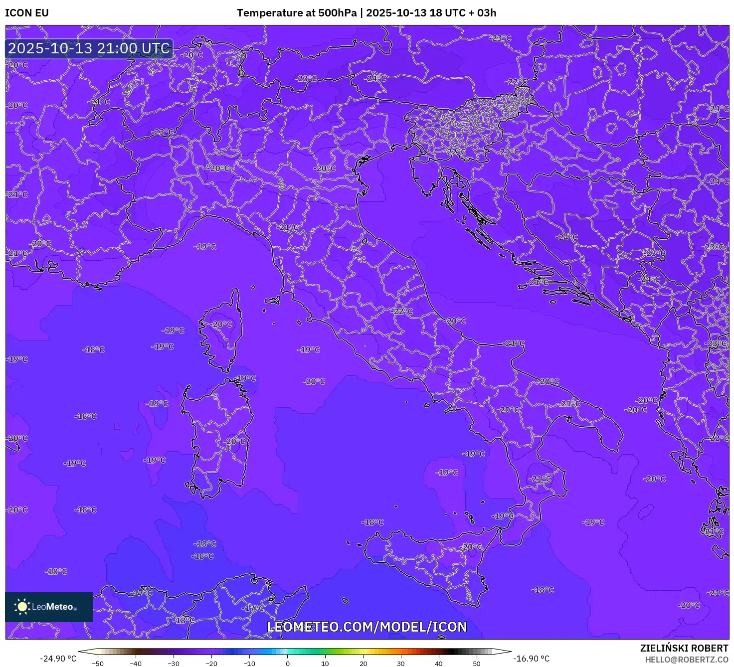 ICON model - Italy, Temperature at 500hPa ICON model - Italy, Temperature at 500hPa