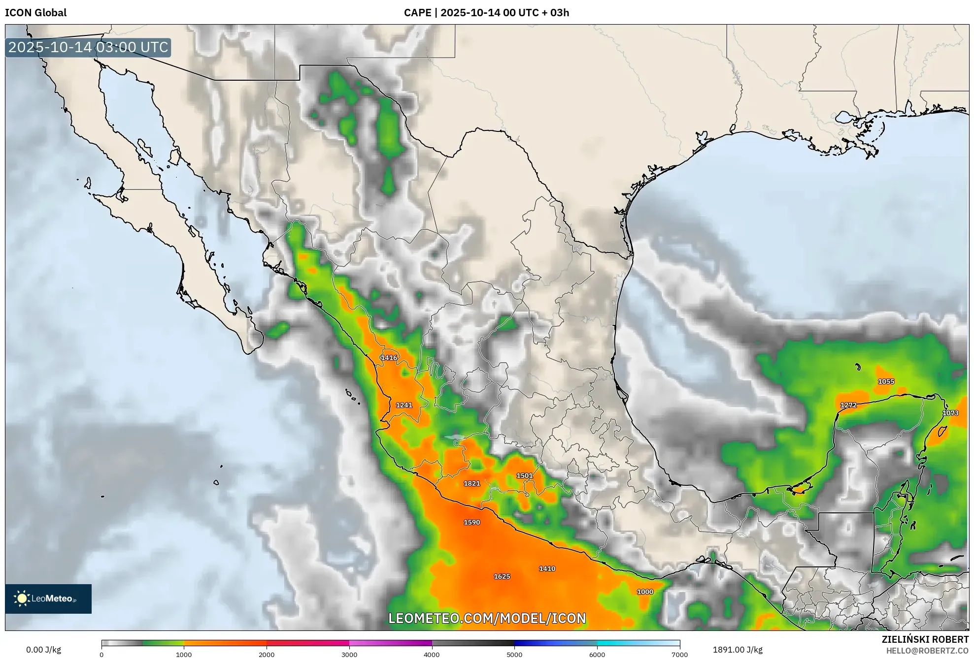 ICON model - Mexico, CAPE ICON model - Mexico, CAPE