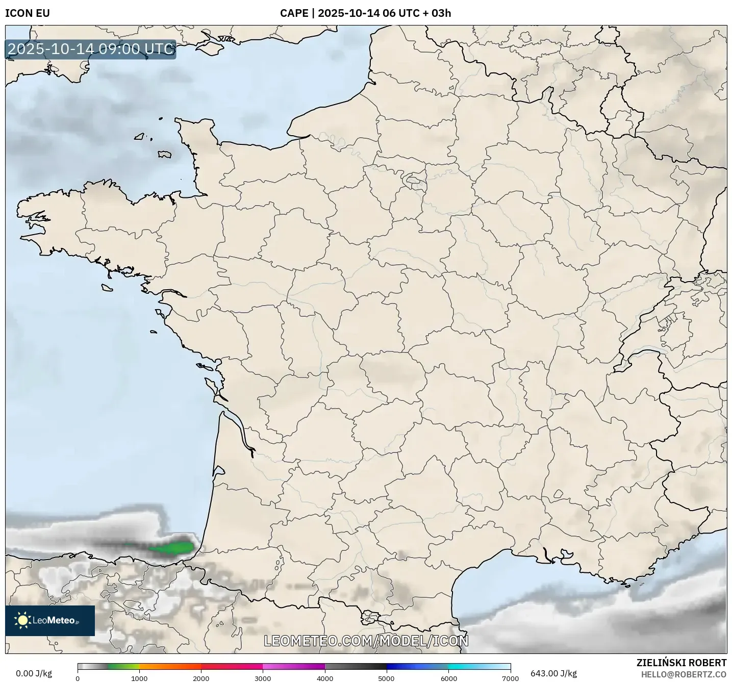 ICON model - France, CAPE ICON model - France, CAPE