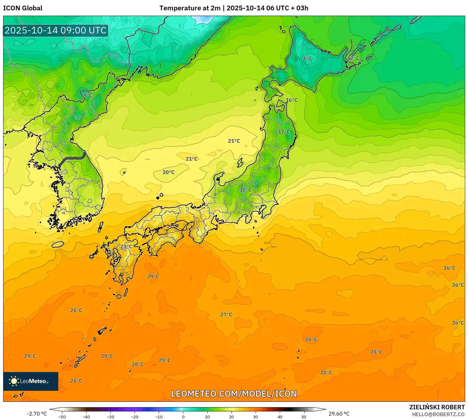 ICON model - Japan, Temperature at 2m ICON model - Japan, Temperature at 2m