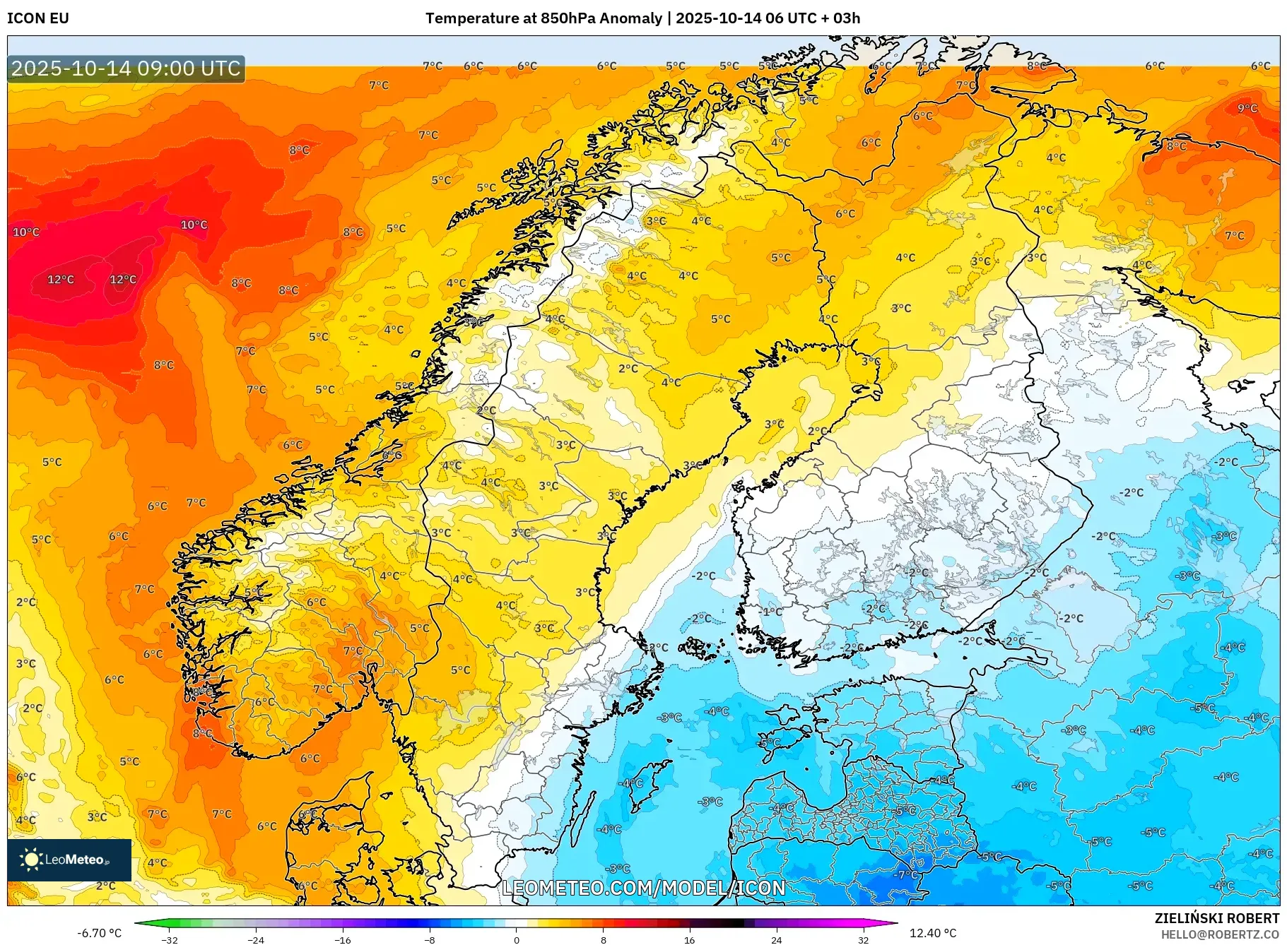 ICON model - Scandinavia, Temperature at 850hPa Anomaly ICON model - Scandinavia, Temperature at 850hPa Anomaly